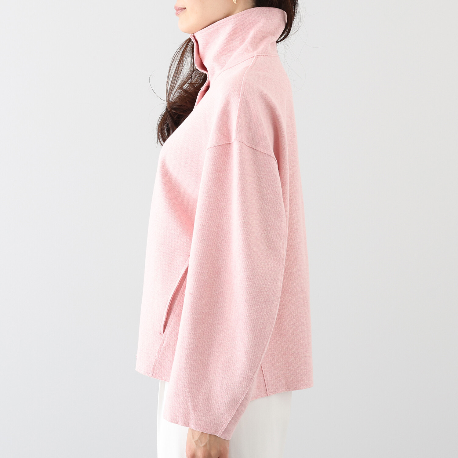 ビーウィズビー スポンジニット スタンドネック コクーンシルエット パーカー