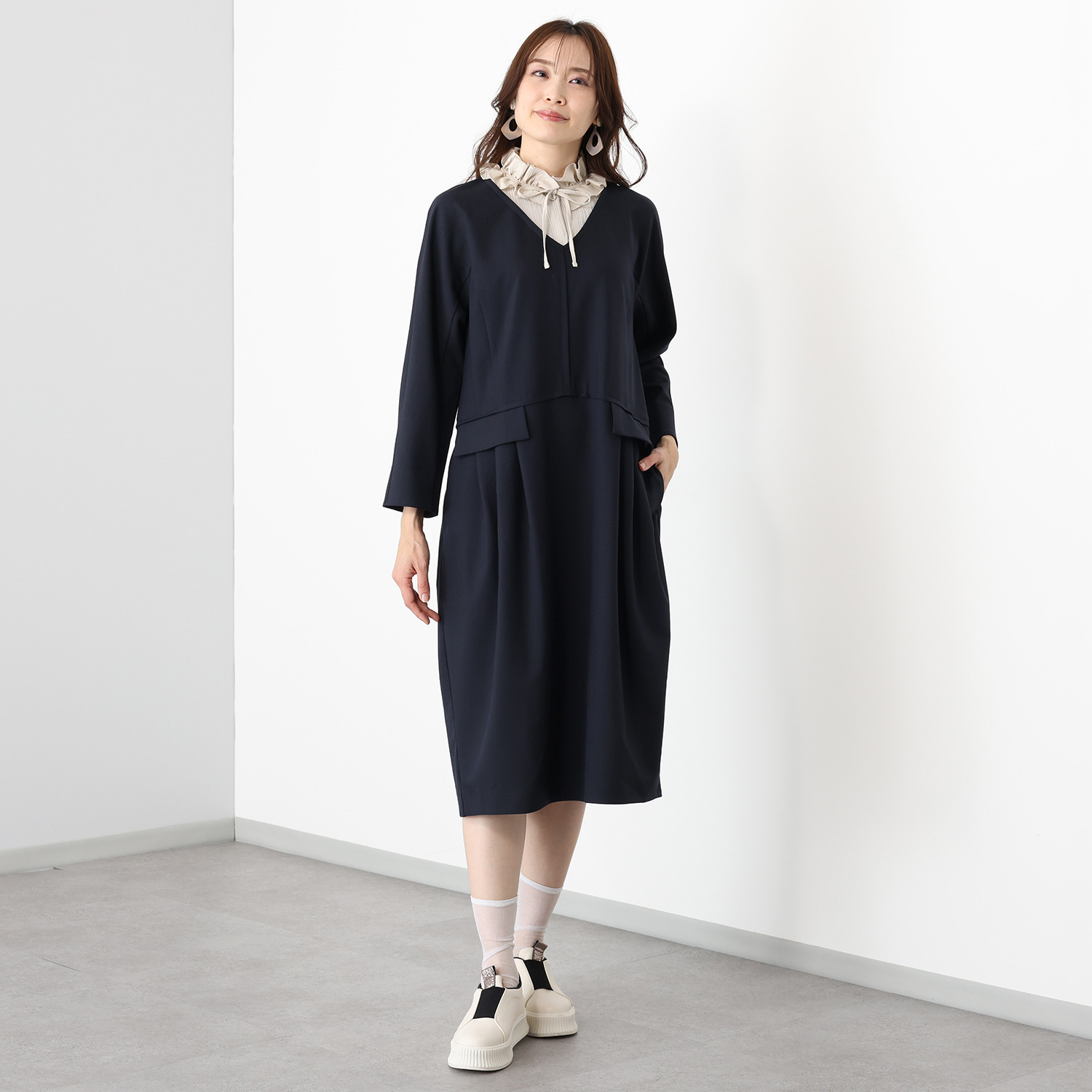 ビーウィズビー 重ね着風 襟付ワンピース