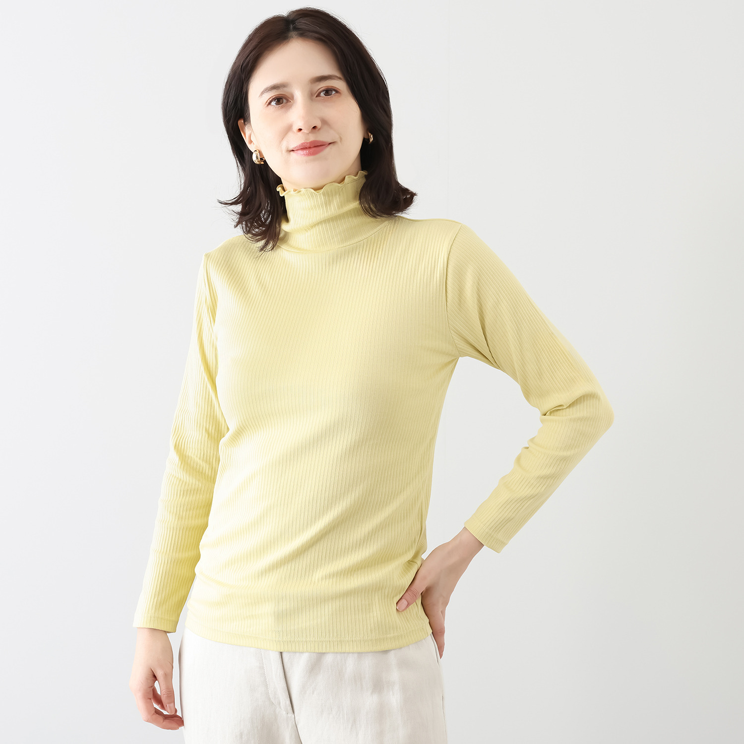 ジュエル オーガニックコットン混 ストレッチリブ編 タートルネック 長袖インナー３枚セット