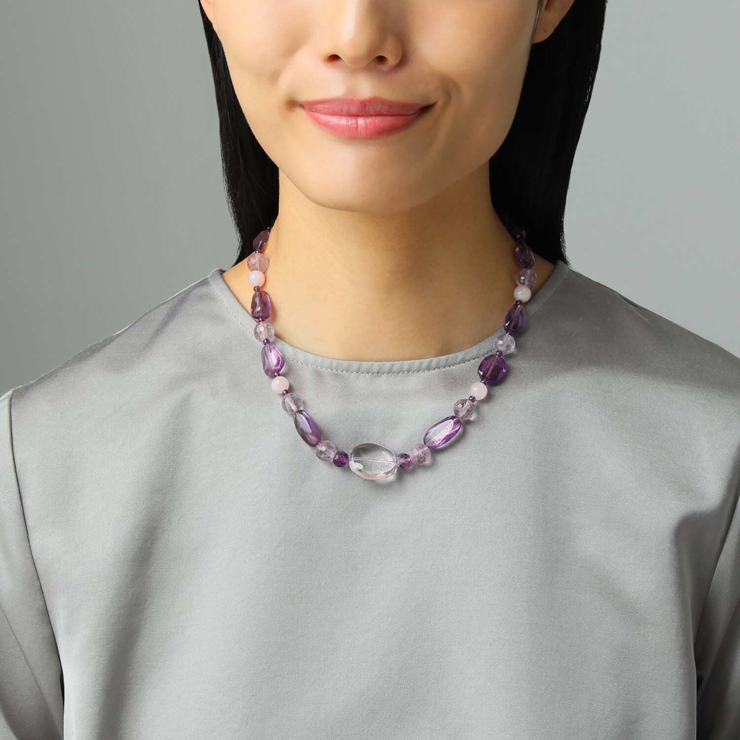 岩崎美智子コレクション アメシスト＆ ローズクォーツ ボリュームネックレス