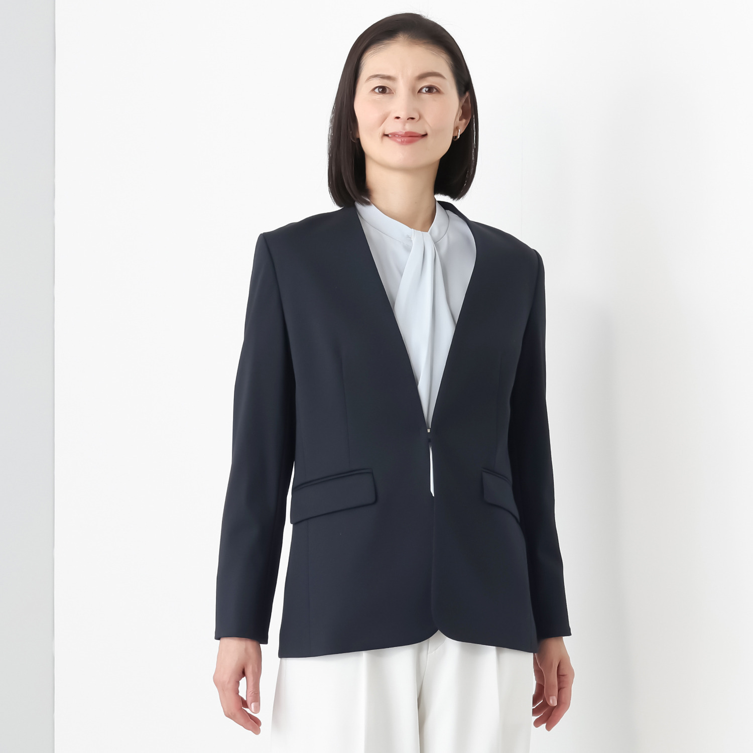 ポルトゥヴィーダ ウォッシャブル・はっ水 防汚・ニット素材 ノーカラージャケット