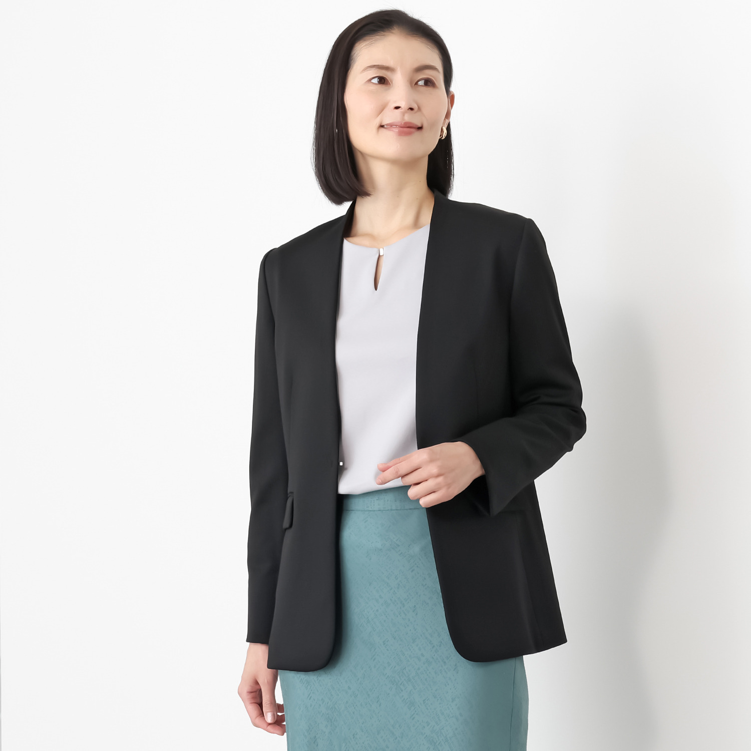 ポルトゥヴィーダ ウォッシャブル・はっ水 防汚・ニット素材 ノーカラージャケット