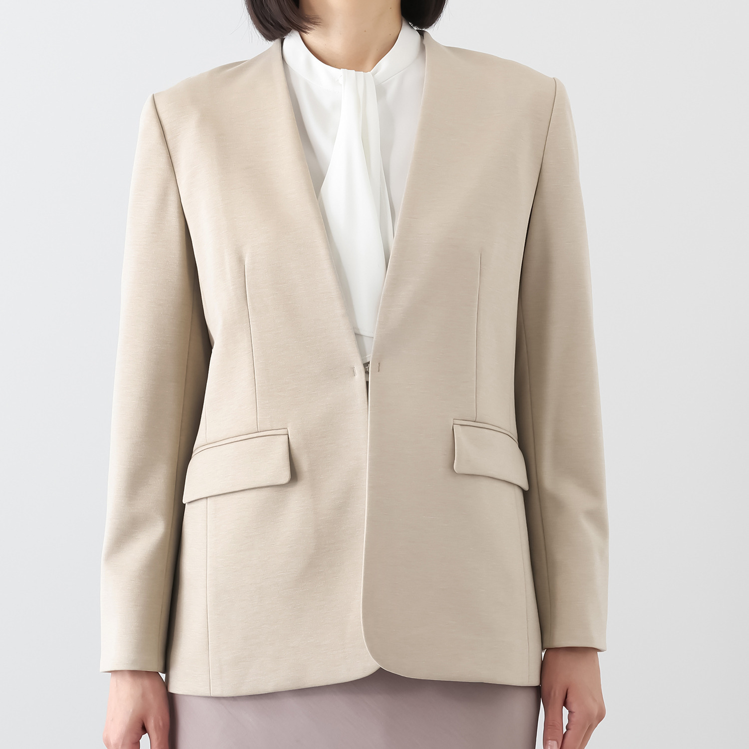 ポルトゥヴィーダ ウォッシャブル・はっ水 防汚・ニット素材 ノーカラージャケット