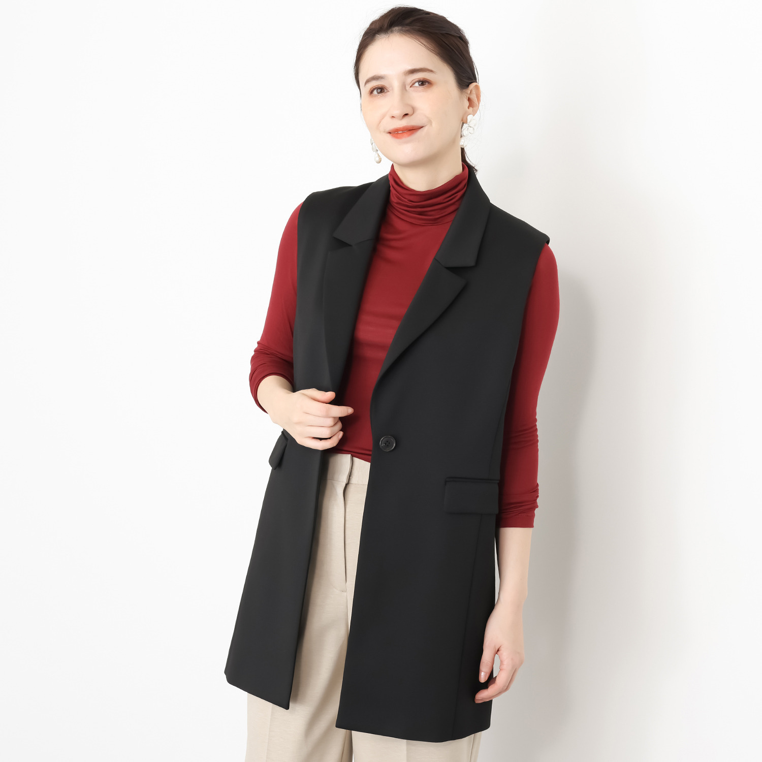 ポルトゥヴィーダ ウォッシャブル・はっ水 防汚・ニット素材 テーラードジレ