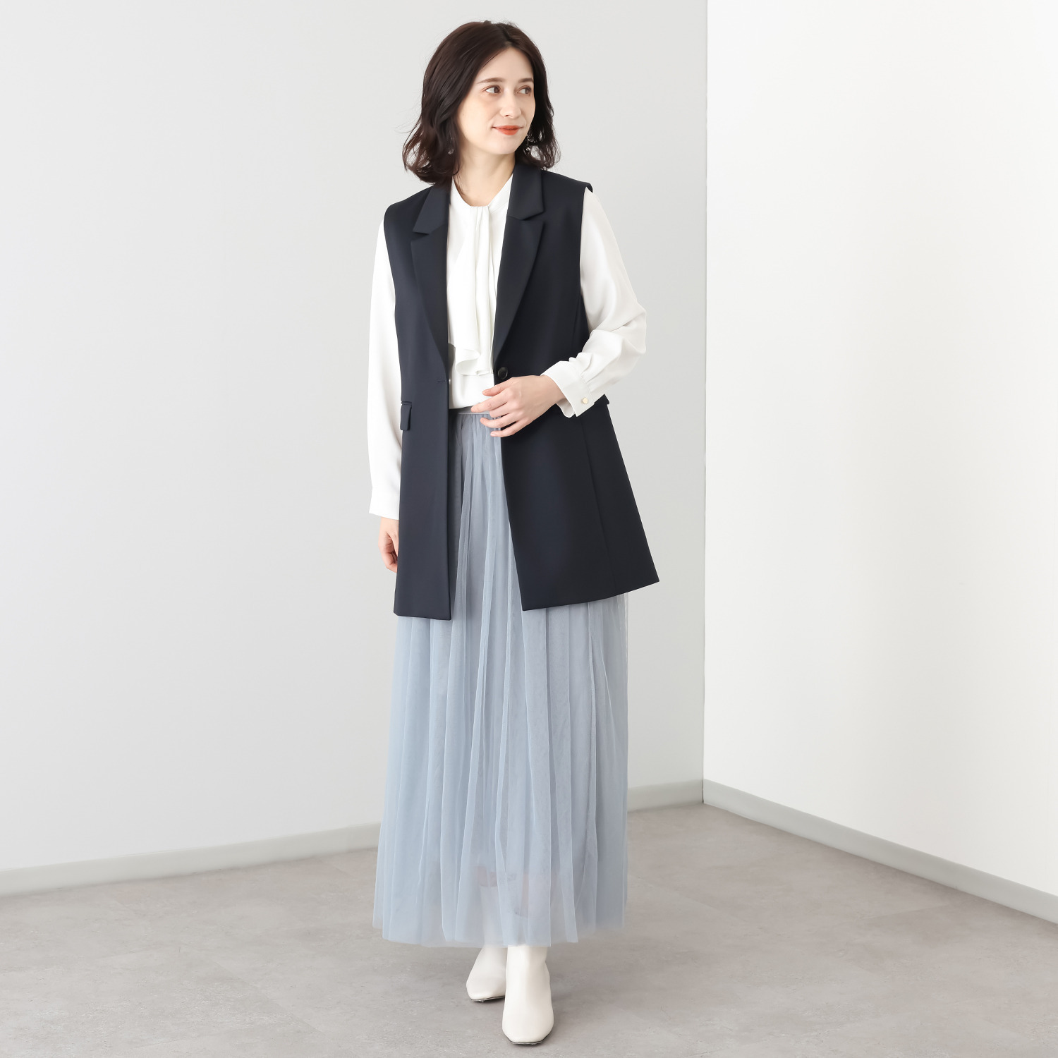 ポルトゥヴィーダ ウォッシャブル・はっ水 防汚・ニット素材 テーラードジレ