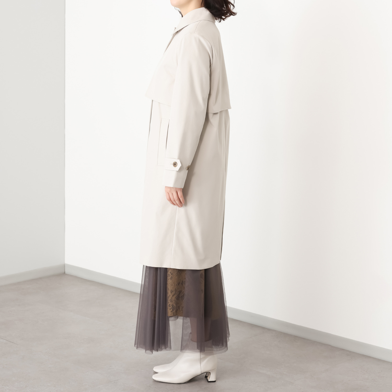 ポルトゥヴィーダ ウォッシャブル・はっ水 ストレッチ ステンカラーコート