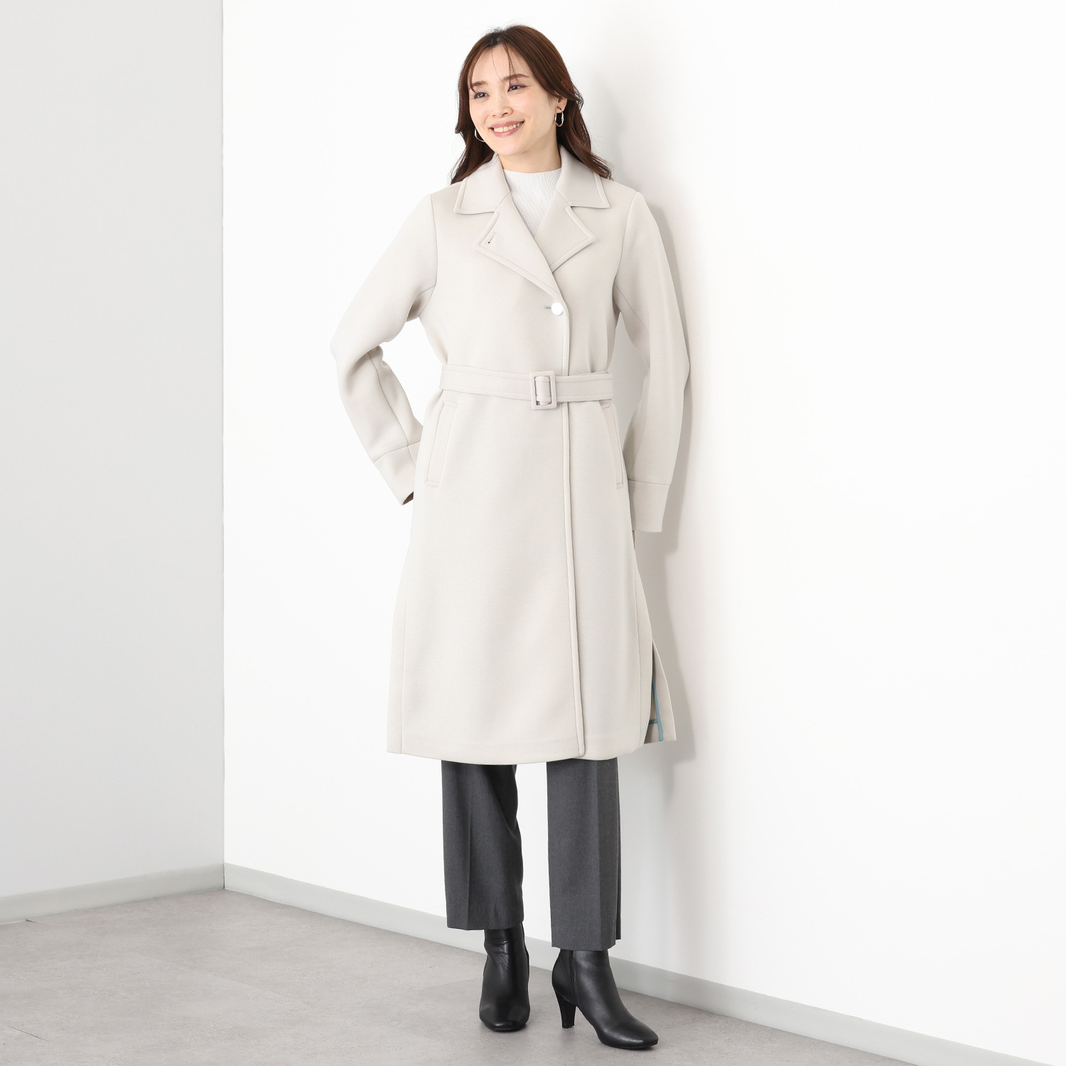 アンリック　オー　ブルー 共布ベルト付 ソフトダンボール 大人スタイリッシュな ロングトレンチコート