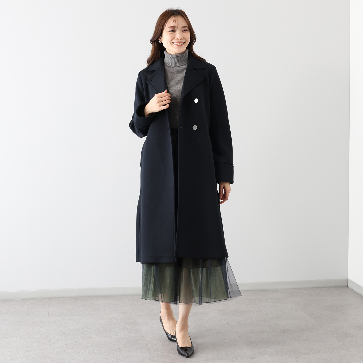 アンリック　オー　ブルー 共布ベルト付 ソフトダンボール 大人スタイリッシュな ロングトレンチコート