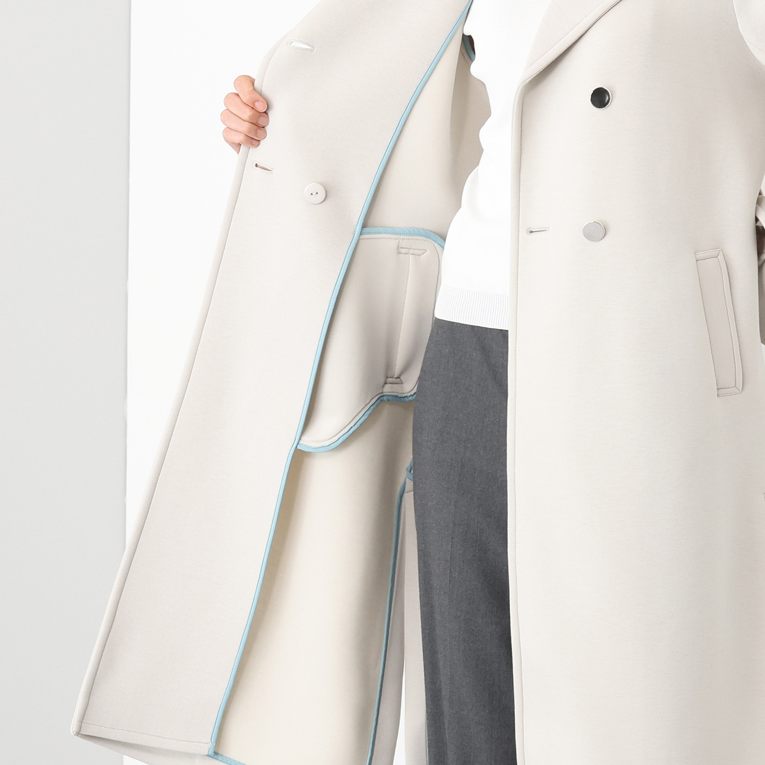 アンリック　オー　ブルー 共布ベルト付 ソフトダンボール 大人スタイリッシュな ロングトレンチコート