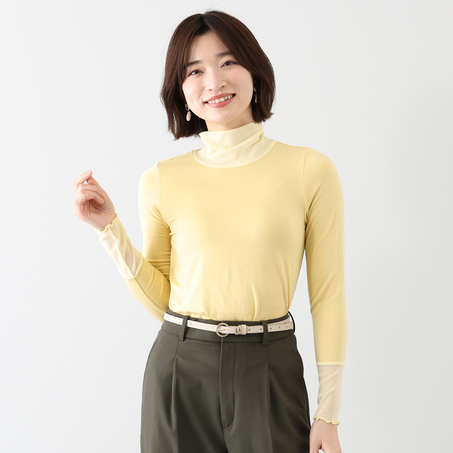 アンリック　オー　ブルー シルキーベア天竺 チュールアクセント ハイネックプルオーバー