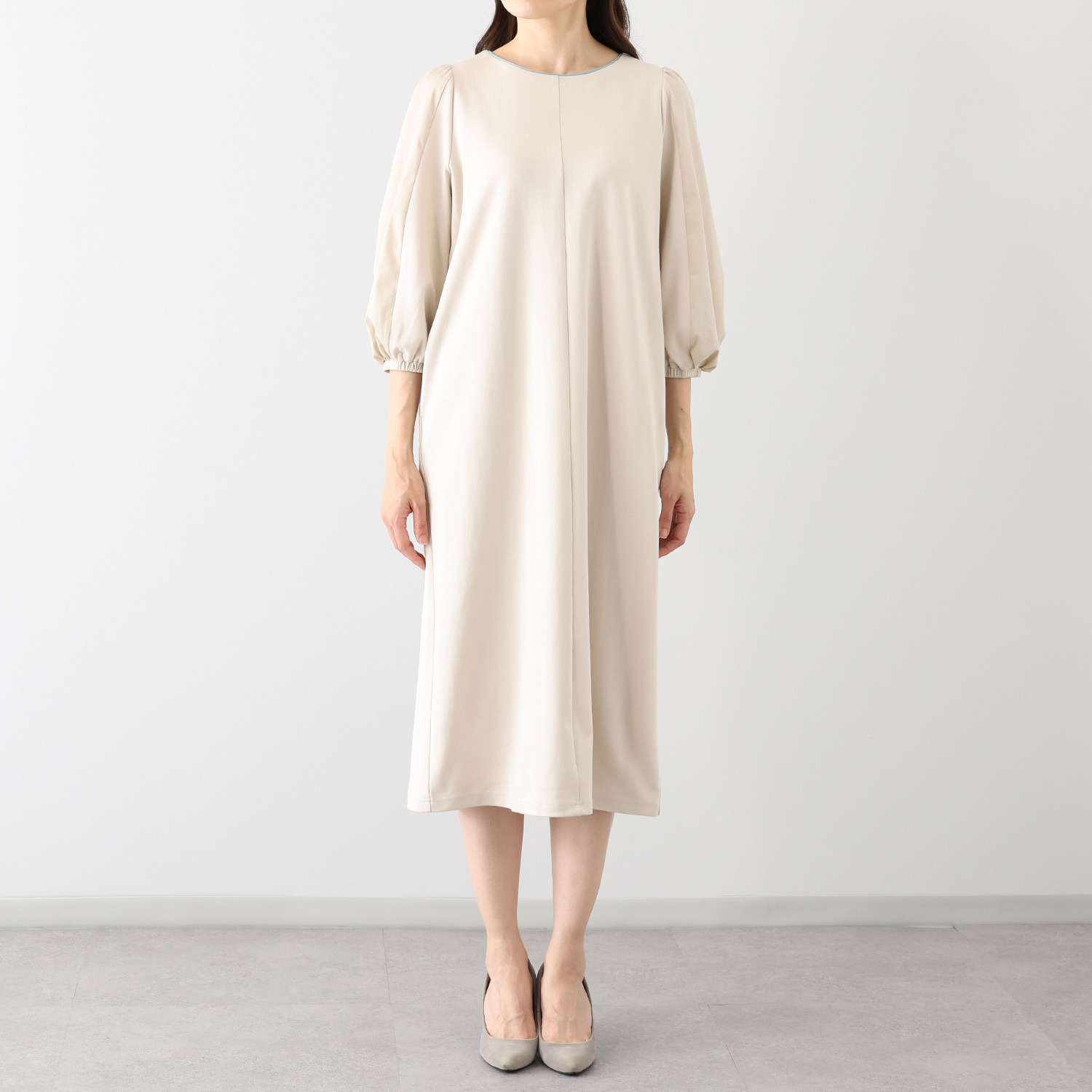 アンリック　オー　ブルー ソフトポンチ 異素材切替 袖コンシャスワンピース