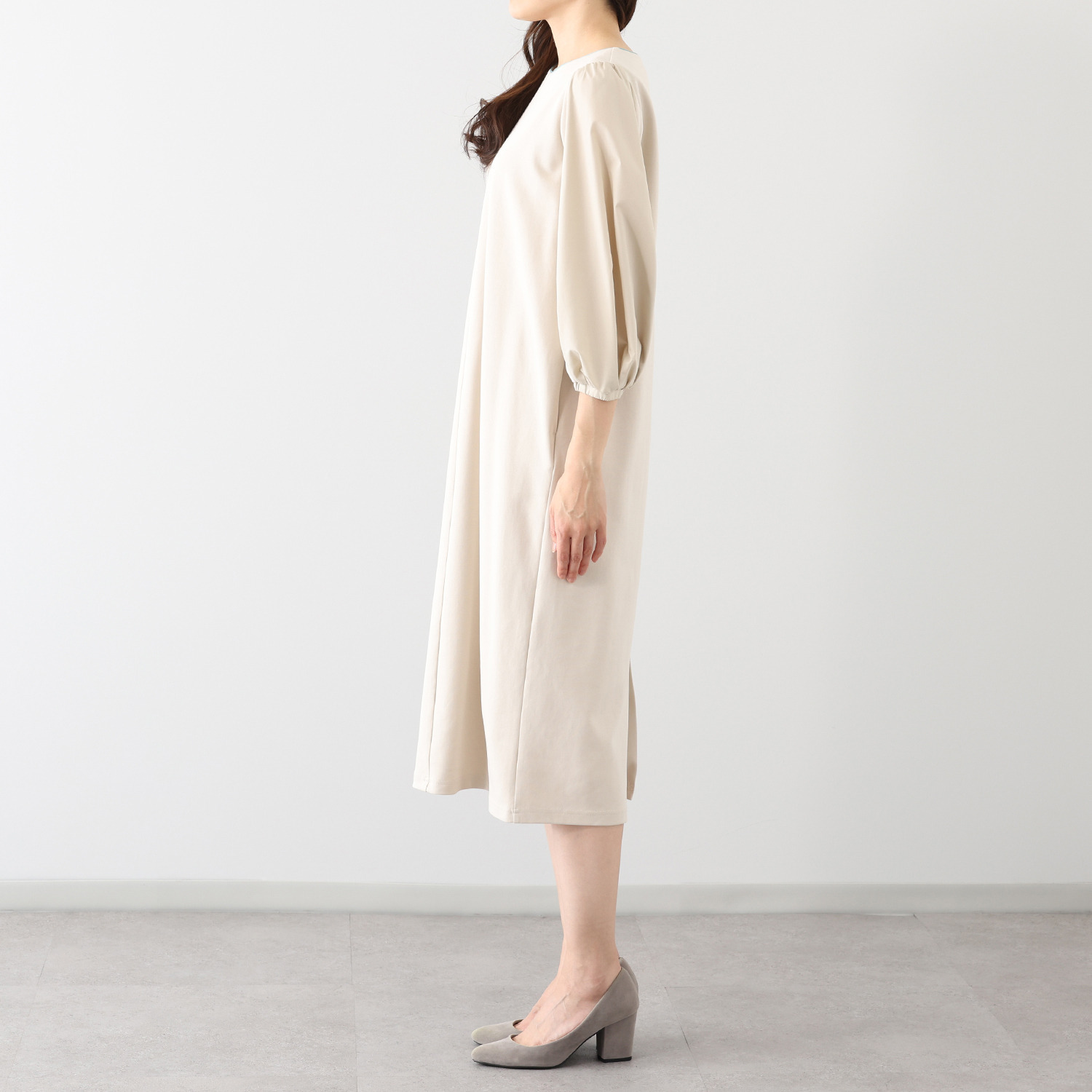 アンリック　オー　ブルー ソフトポンチ 異素材切替 袖コンシャスワンピース