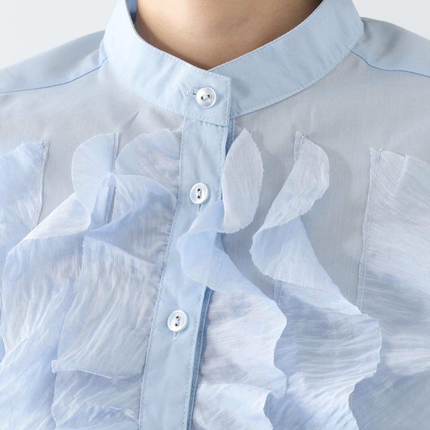 アンブリエ 異素材フリル デザインブラウス