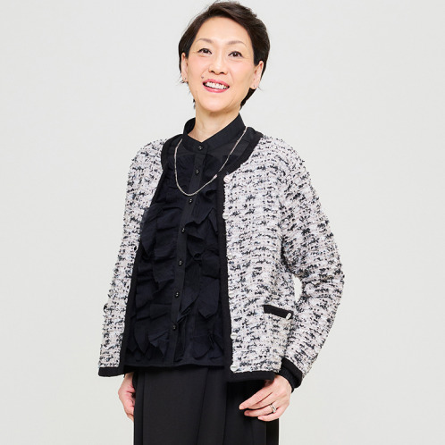 アンブリエ 異素材フリル デザインブラウス