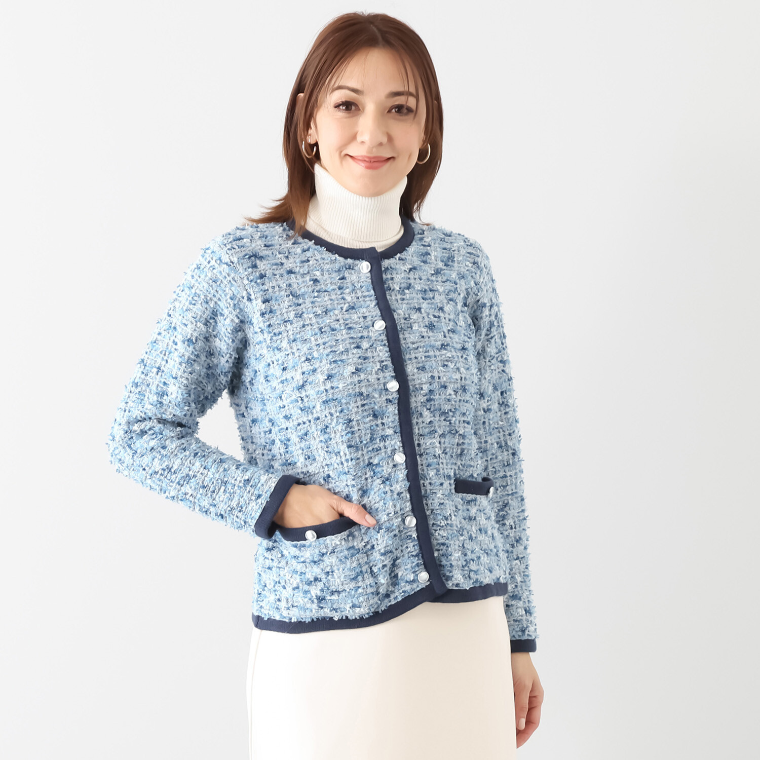 アンブリエ ミックスツイード ニットジャケット