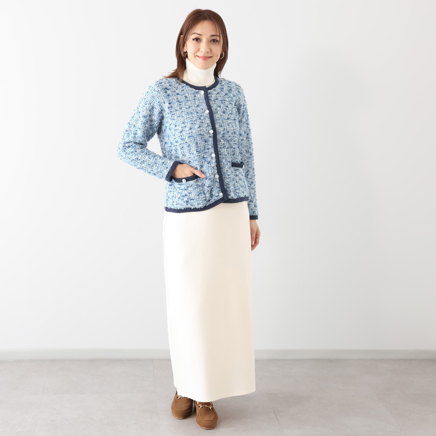 アンブリエ ミックスツイード ニットジャケット