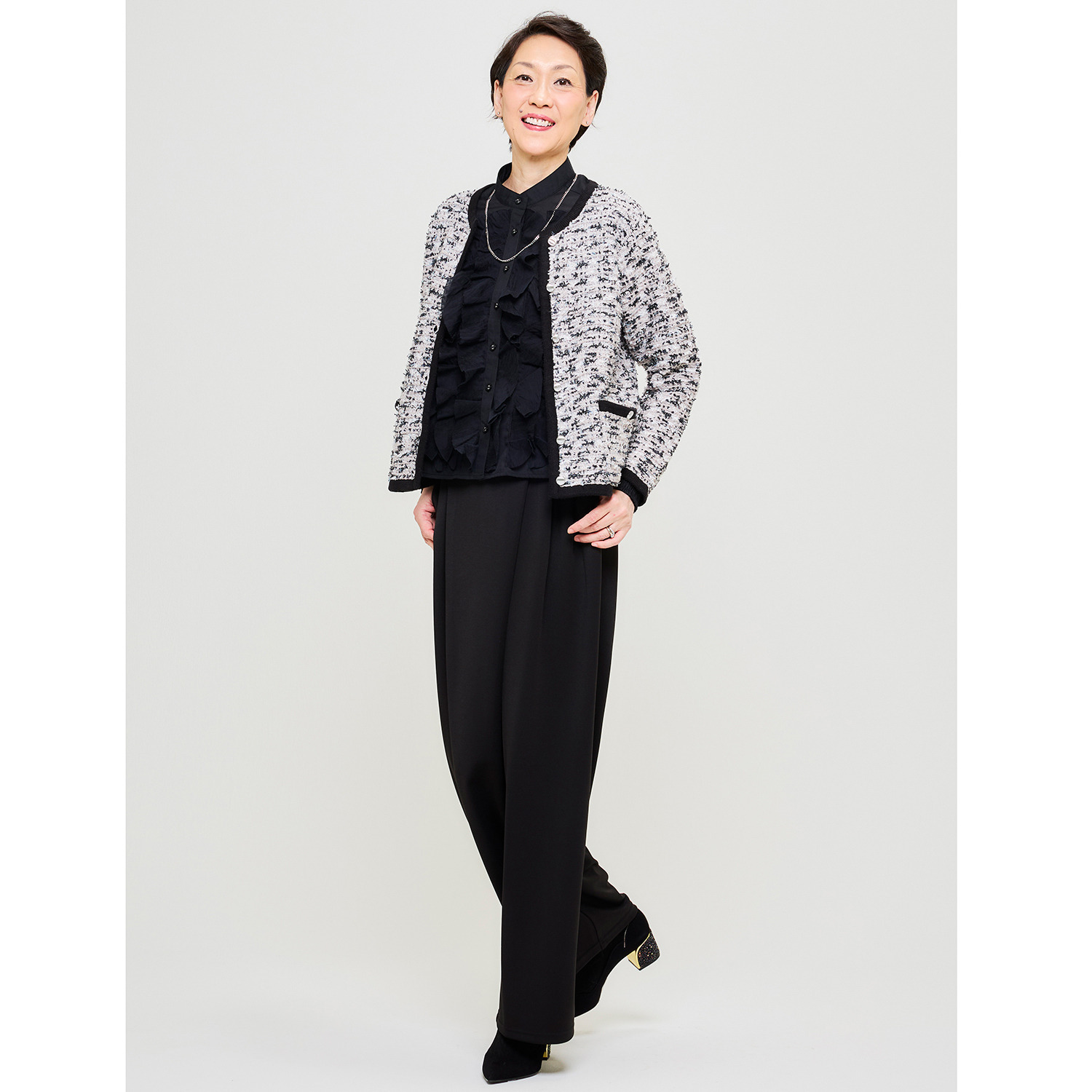 アンブリエ ミックスツイード ニットジャケット