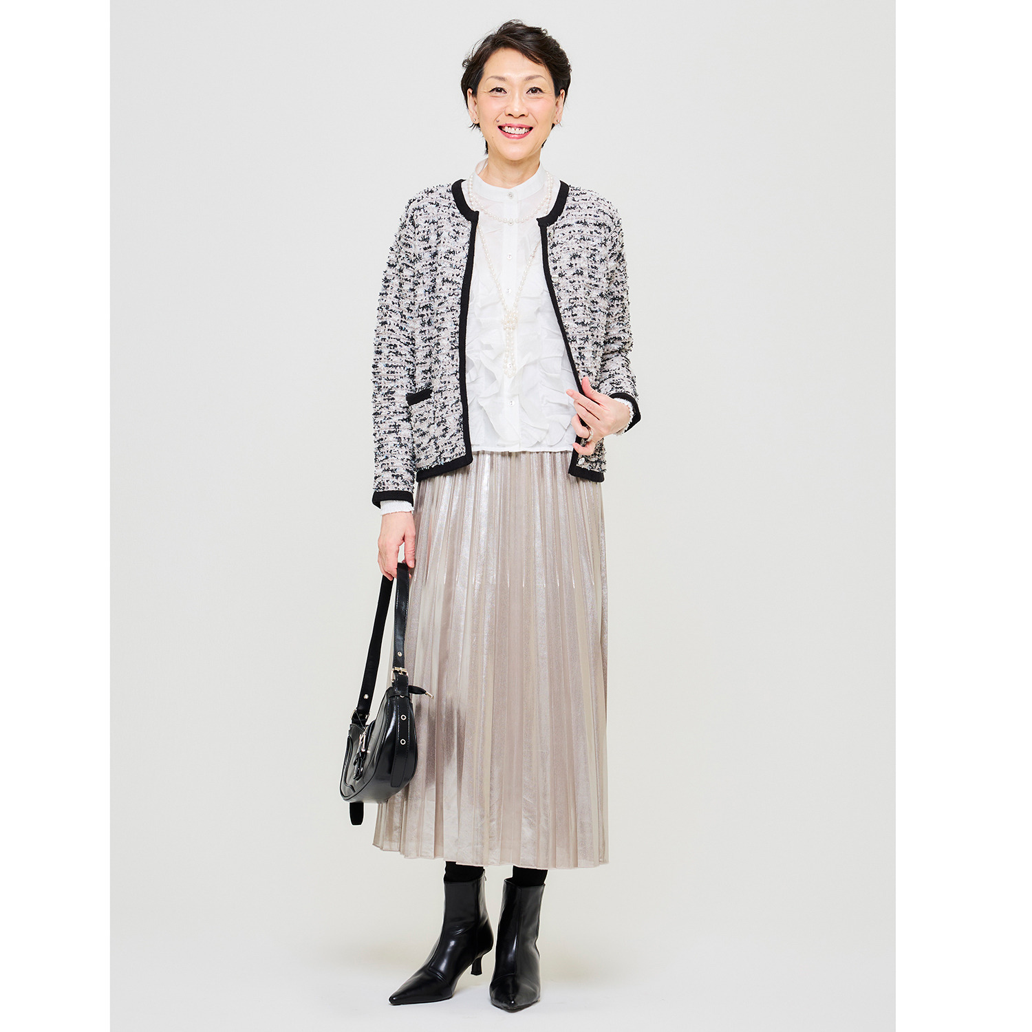 アンブリエ ミックスツイード ニットジャケット