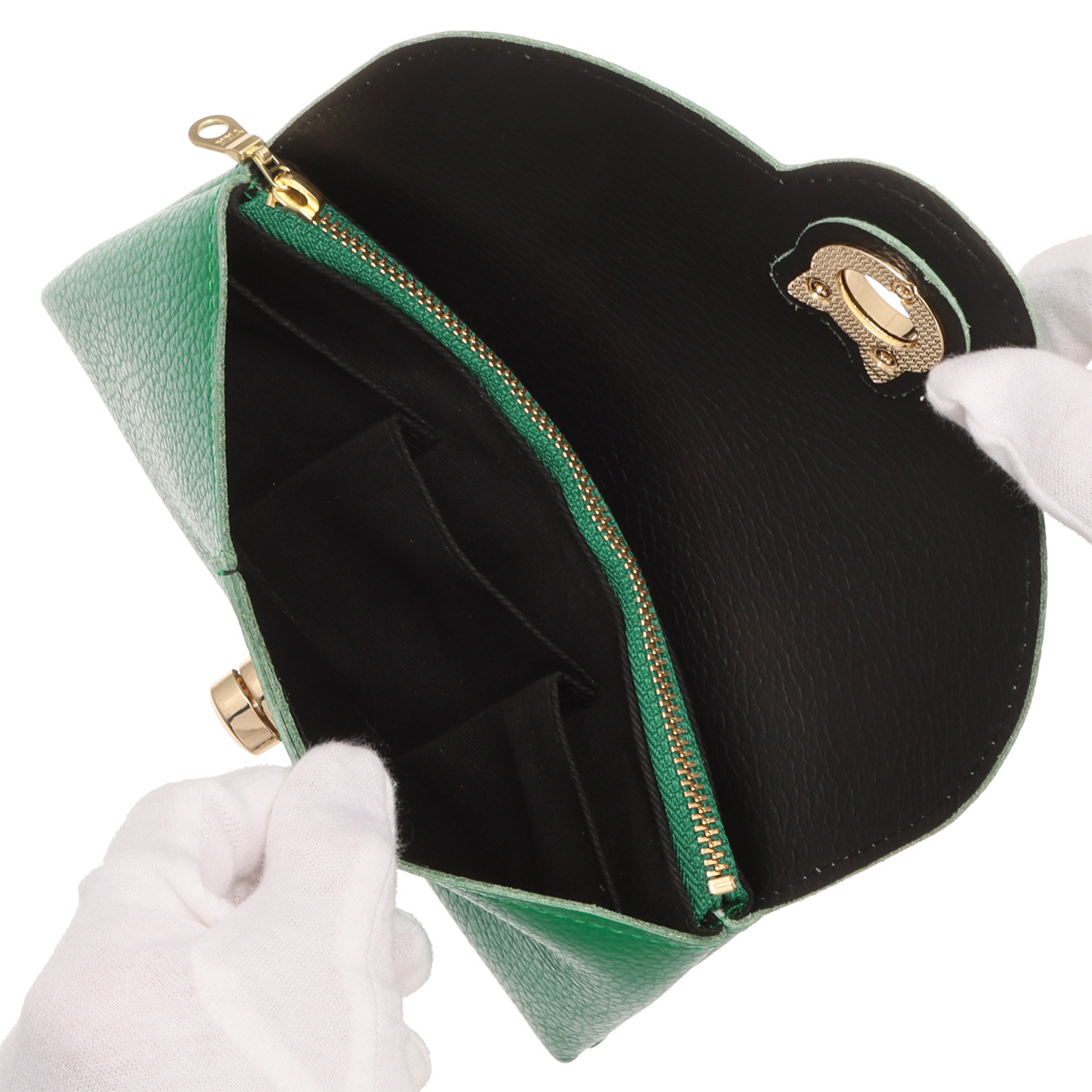 ズッケロ ＬＷＧ認証　ポレット社 ダブルフェイス イタリアンレザー ねこモティーフ金具 ロングウォレット