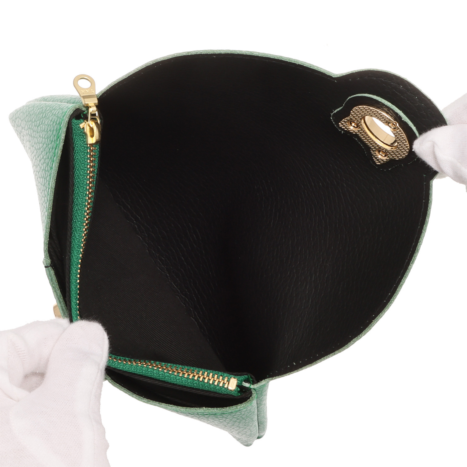 ズッケロ ＬＷＧ認証　ポレット社 ダブルフェイス イタリアンレザー ねこモティーフ金具 ロングウォレット