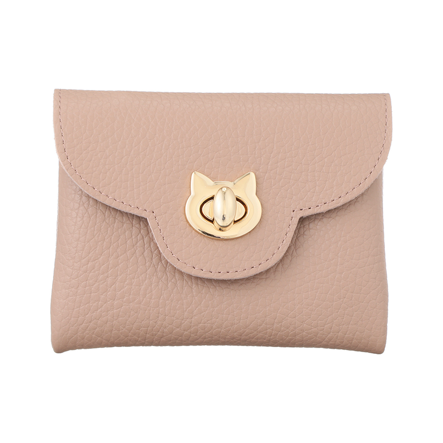 ズッケロ ＬＷＧ認証　ポレット社 ダブルフェイス イタリアンレザー ねこモティーフ金具 ショートウォレット