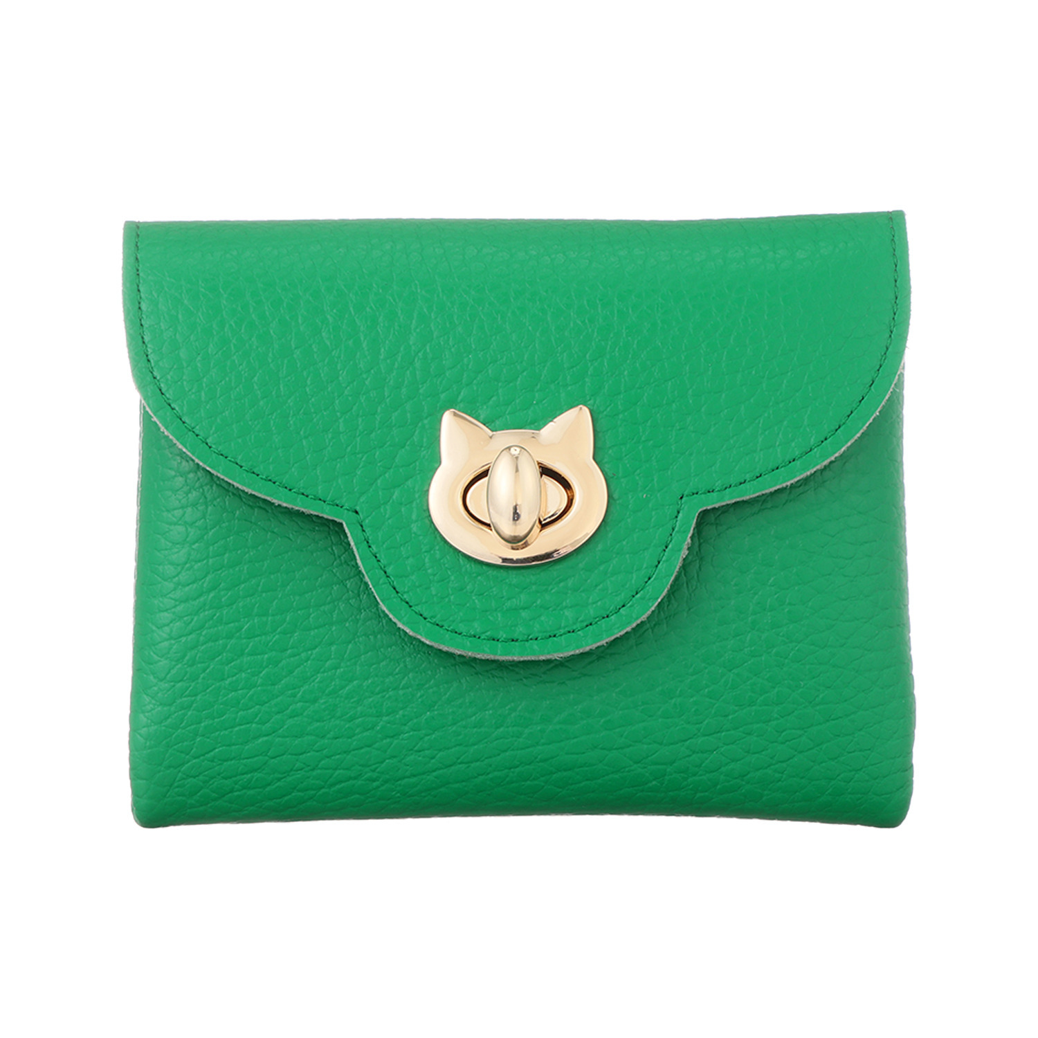 ズッケロ ＬＷＧ認証　ポレット社 ダブルフェイス イタリアンレザー ねこモティーフ金具 ショートウォレット