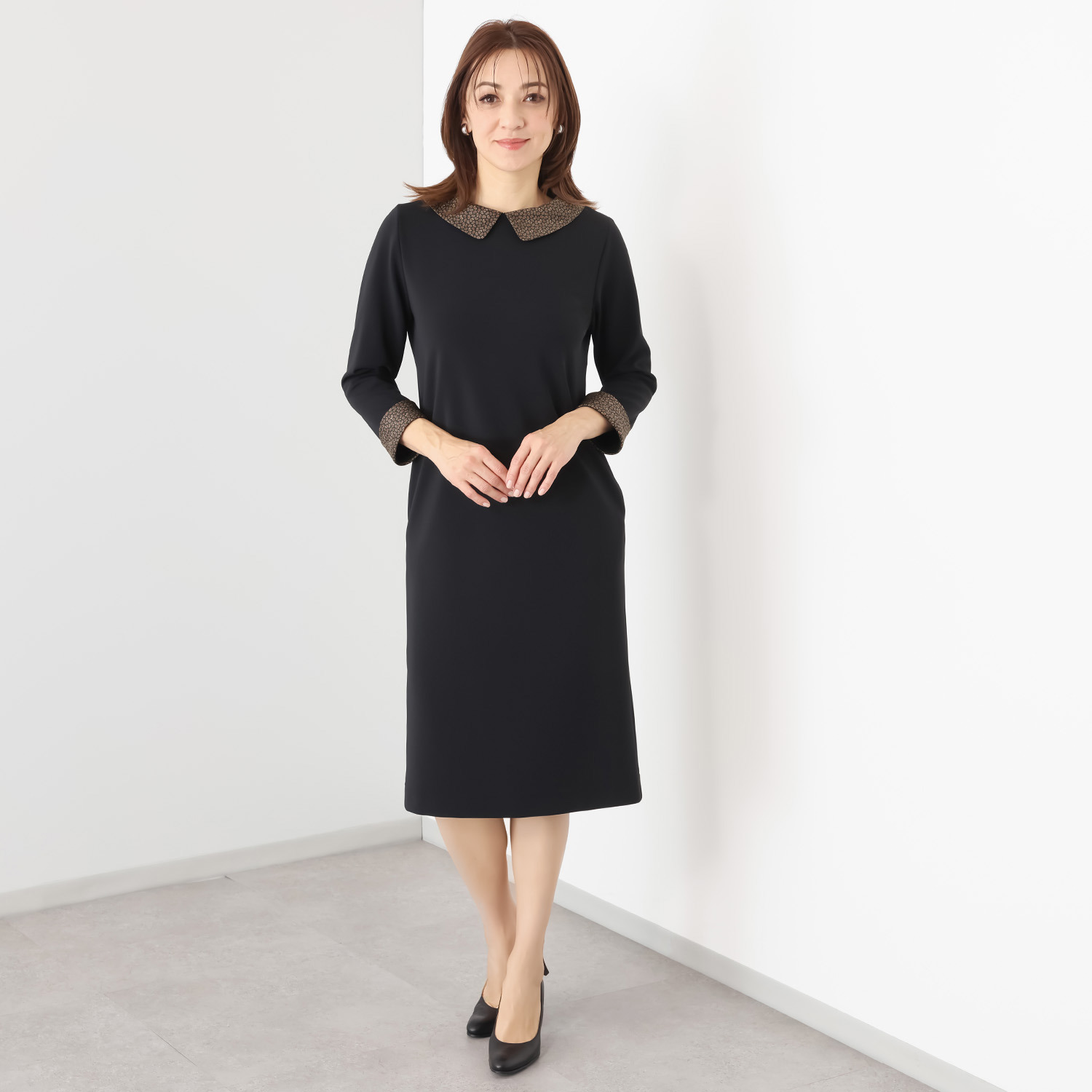 ジュンコ　シマダ プリント×ジャージー レイヤード風ワンピース