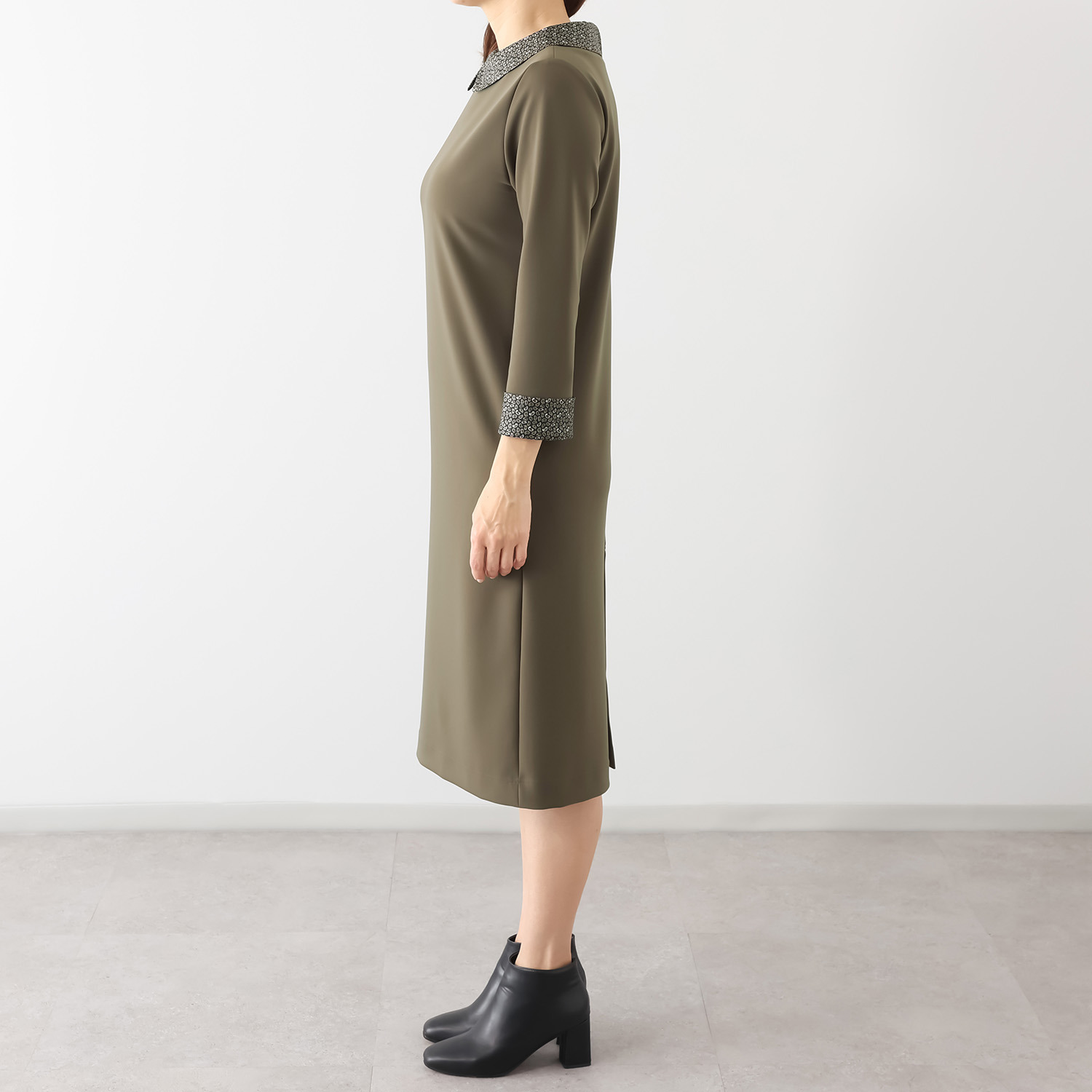 ジュンコ　シマダ プリント×ジャージー レイヤード風ワンピース