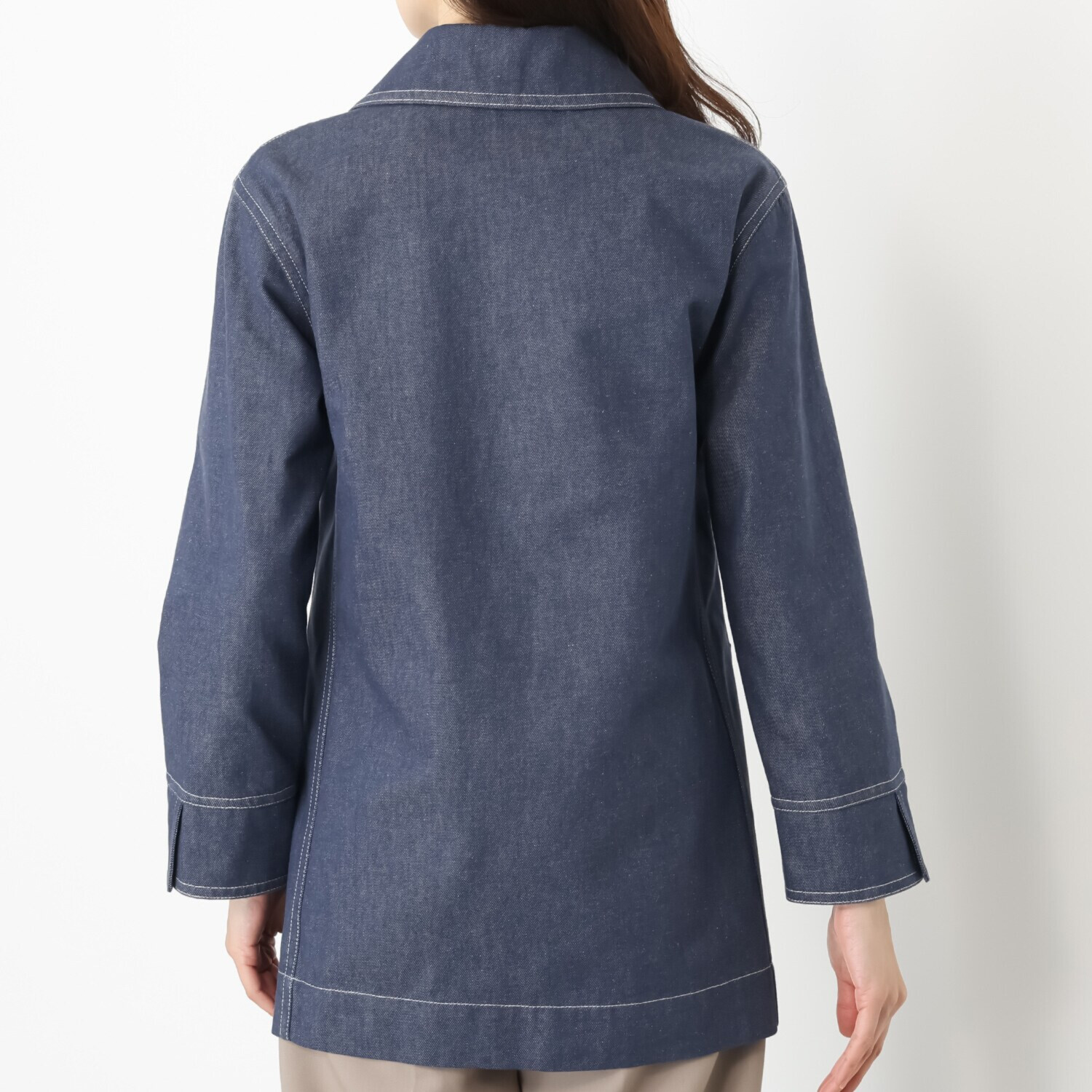 ジュンコ　シマダ 配色ステッチ デニムハーフコート