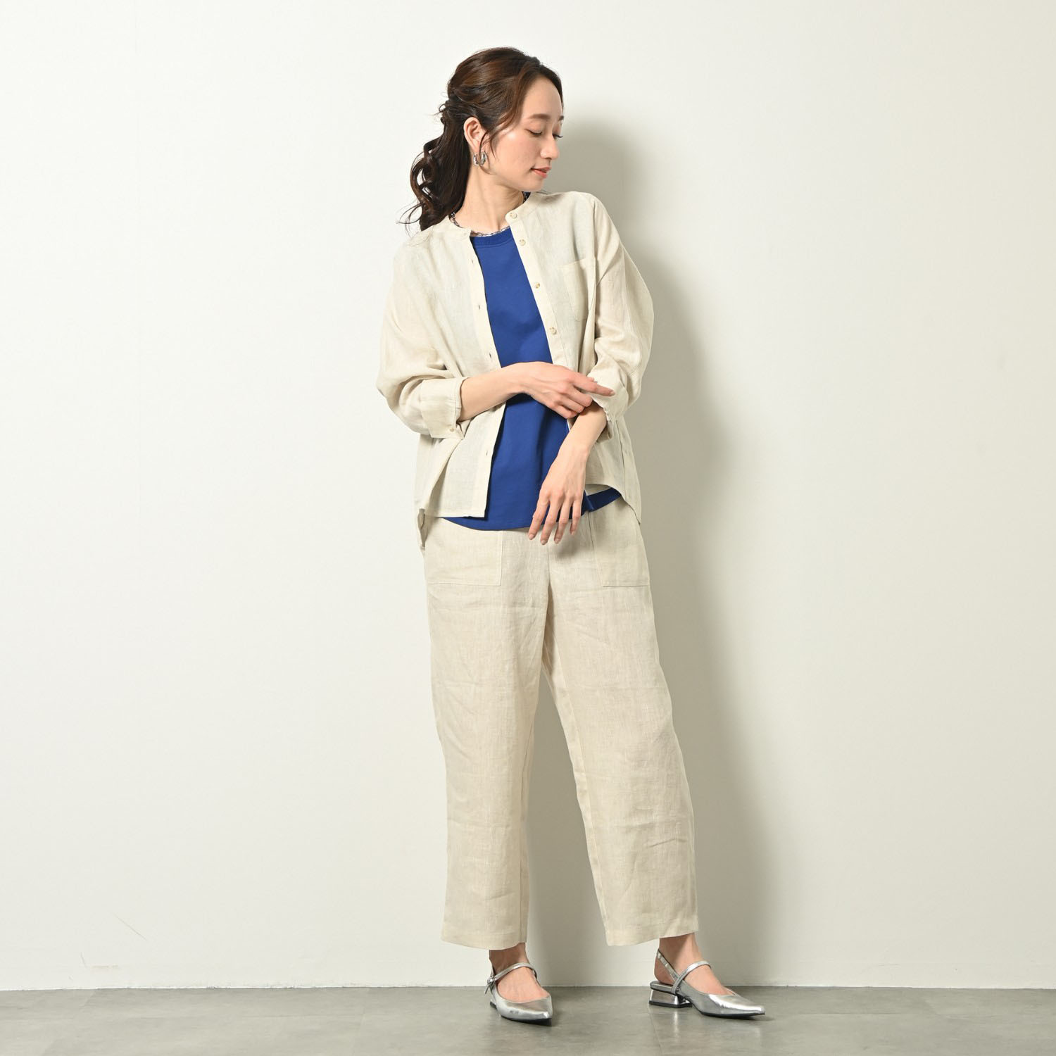 ゼラールスポーツ フレンチリネン１００％ しなやか＆ソフト仕上げ ドルマンデザイン ミディシャツ