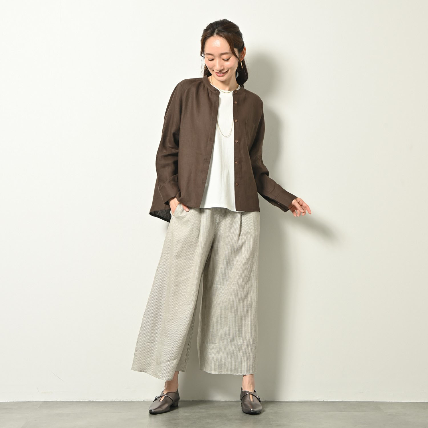 ゼラールスポーツ フレンチリネン１００％ しなやか＆ソフト仕上げ ドルマンデザイン ミディシャツ