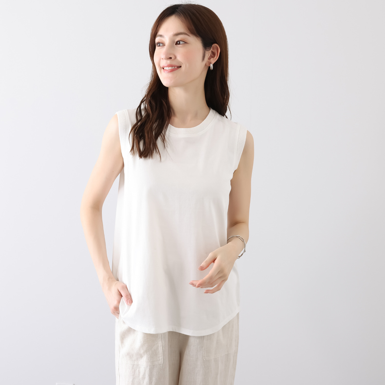 ゼラールスポーツ 強撚コットン 天竺ジャージー リブコンビタンクトップ