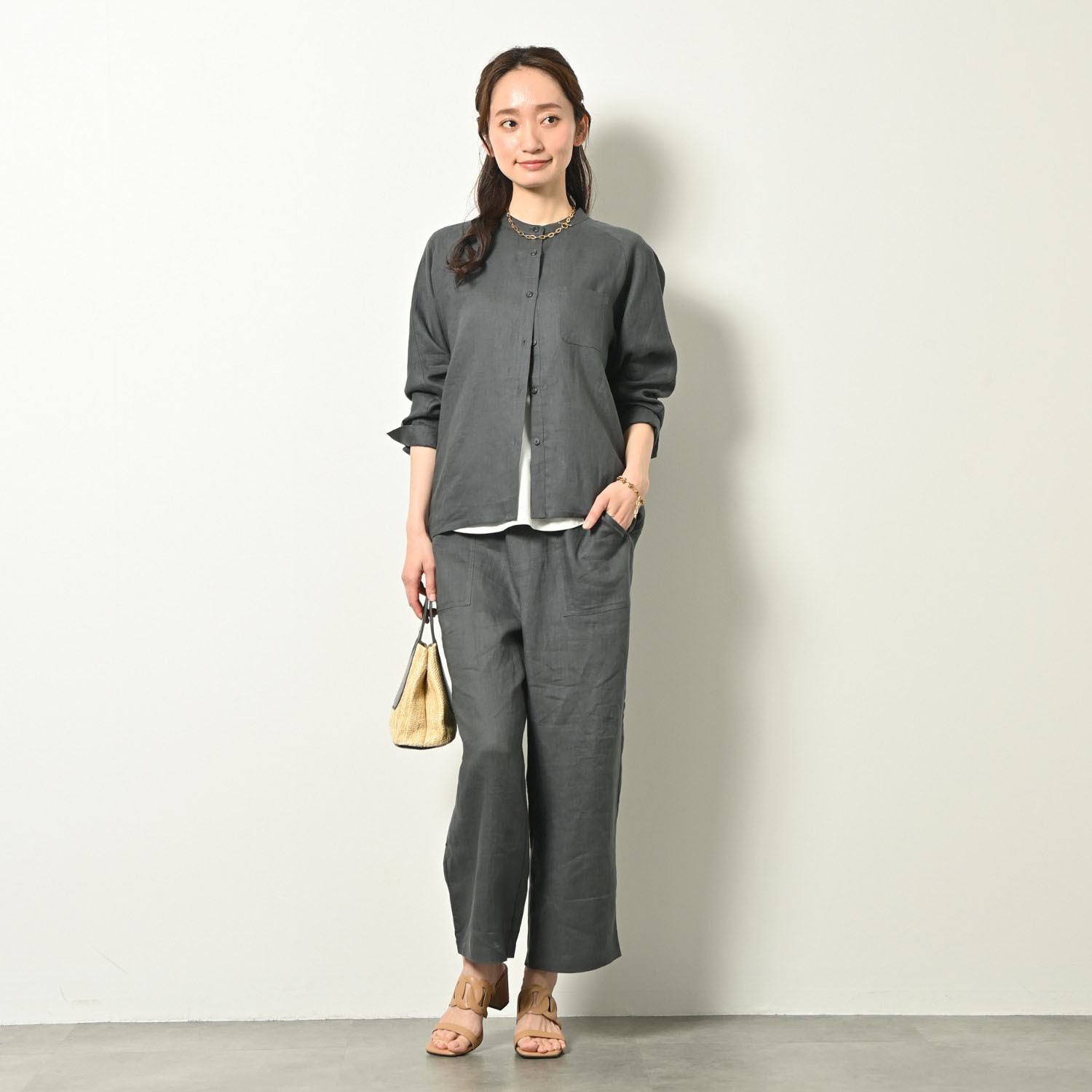 ゼラールスポーツ フレンチリネン１００％ しなやか＆ソフト仕上げ ポケットアクセント ストレートパンツ