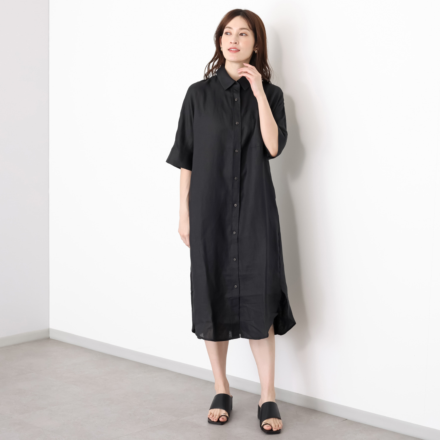 ゼラールスポーツ フレンチリネン１００％ しなやか＆ソフト仕上げ ドルマンデザイン シャツワンピース