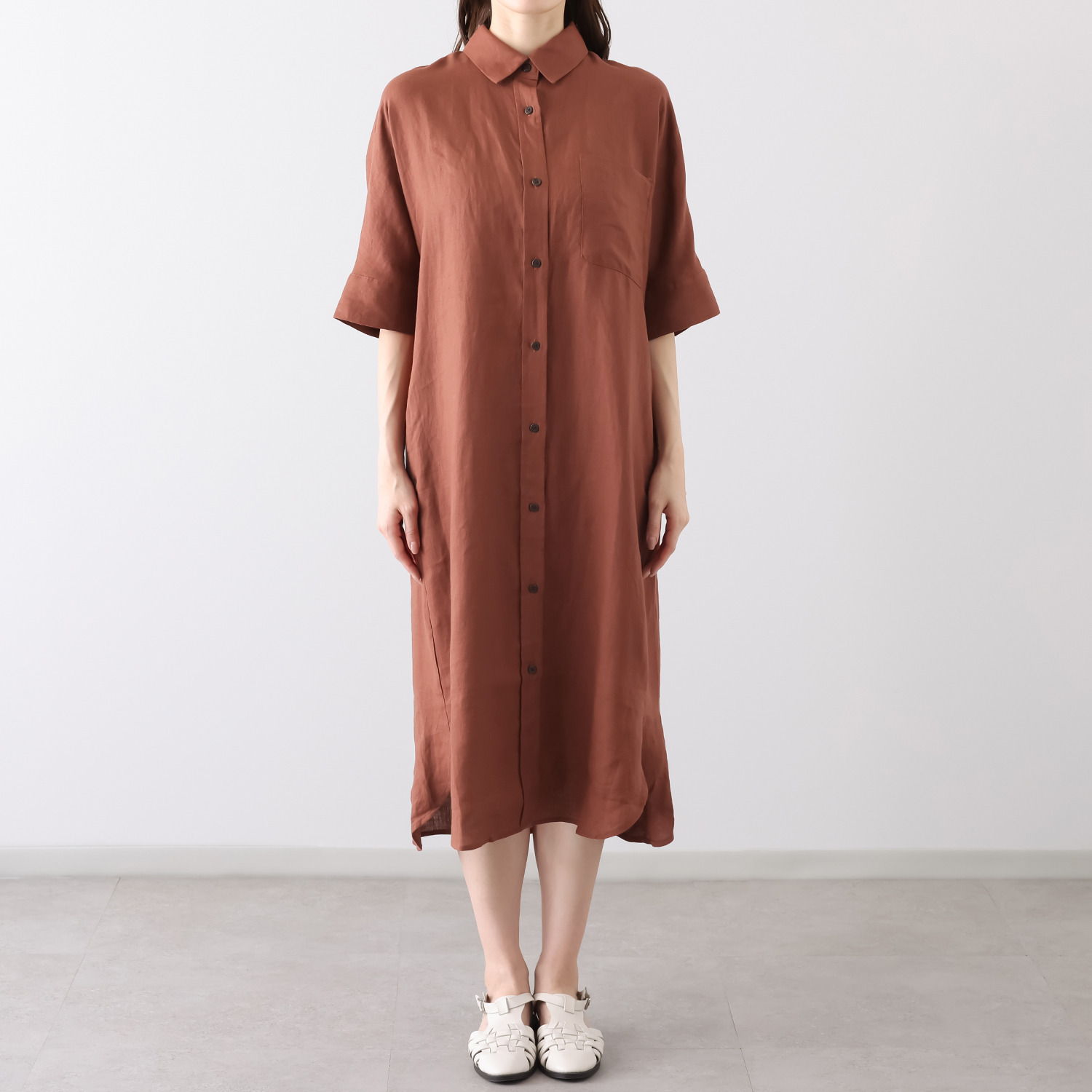 ゼラールスポーツ フレンチリネン１００％ しなやか＆ソフト仕上げ ドルマンデザイン シャツワンピース