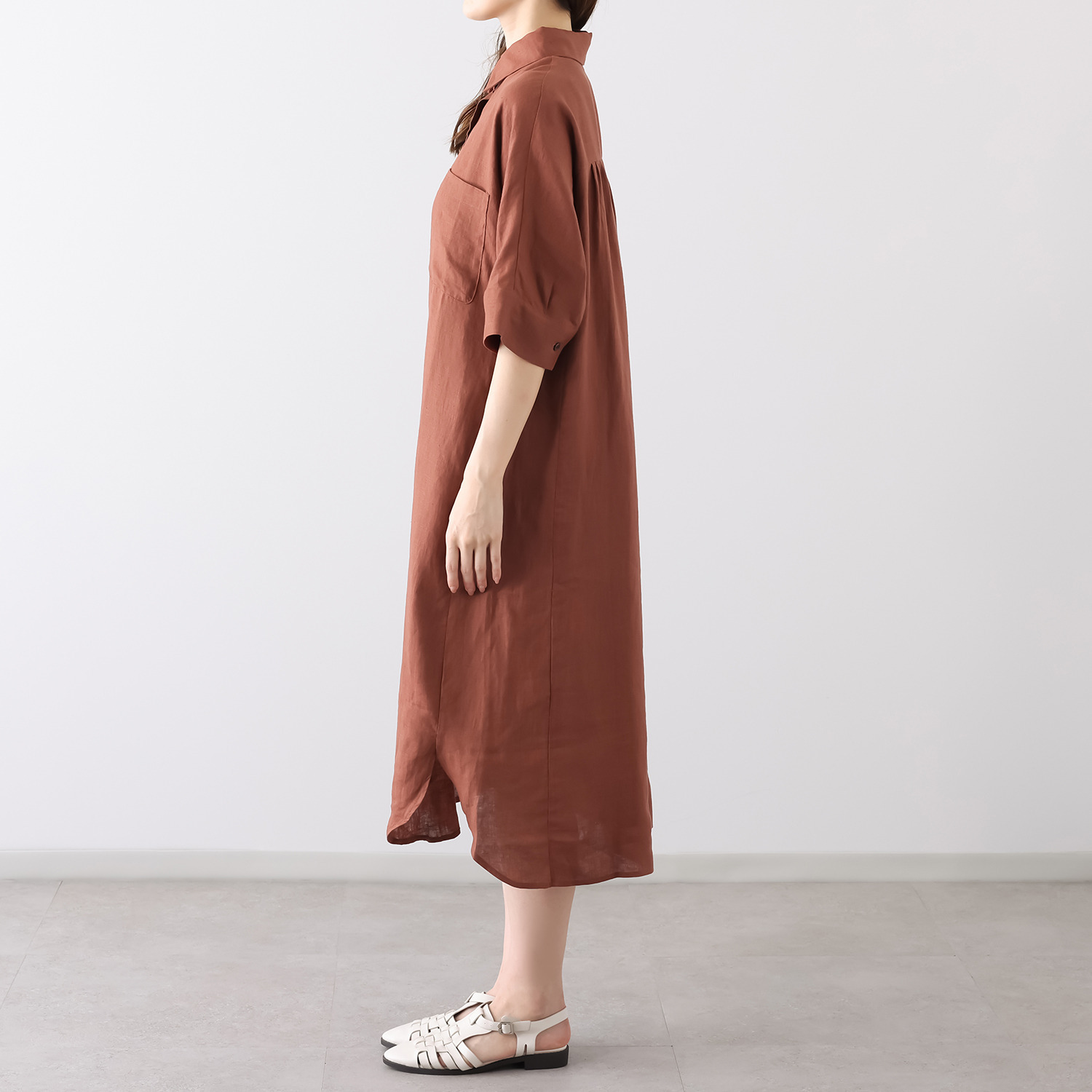 ゼラールスポーツ フレンチリネン１００％ しなやか＆ソフト仕上げ ドルマンデザイン シャツワンピース