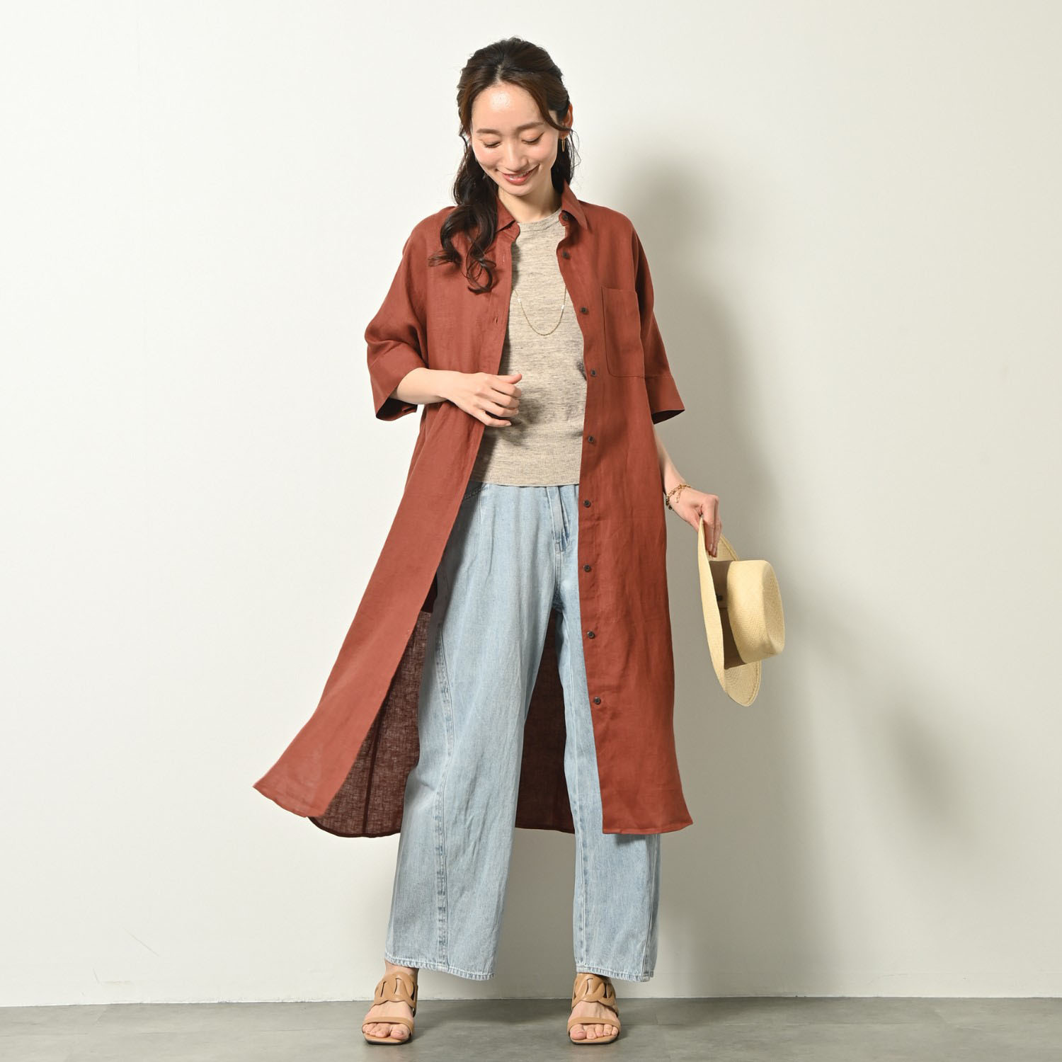 ゼラールスポーツ フレンチリネン１００％ しなやか＆ソフト仕上げ ドルマンデザイン シャツワンピース