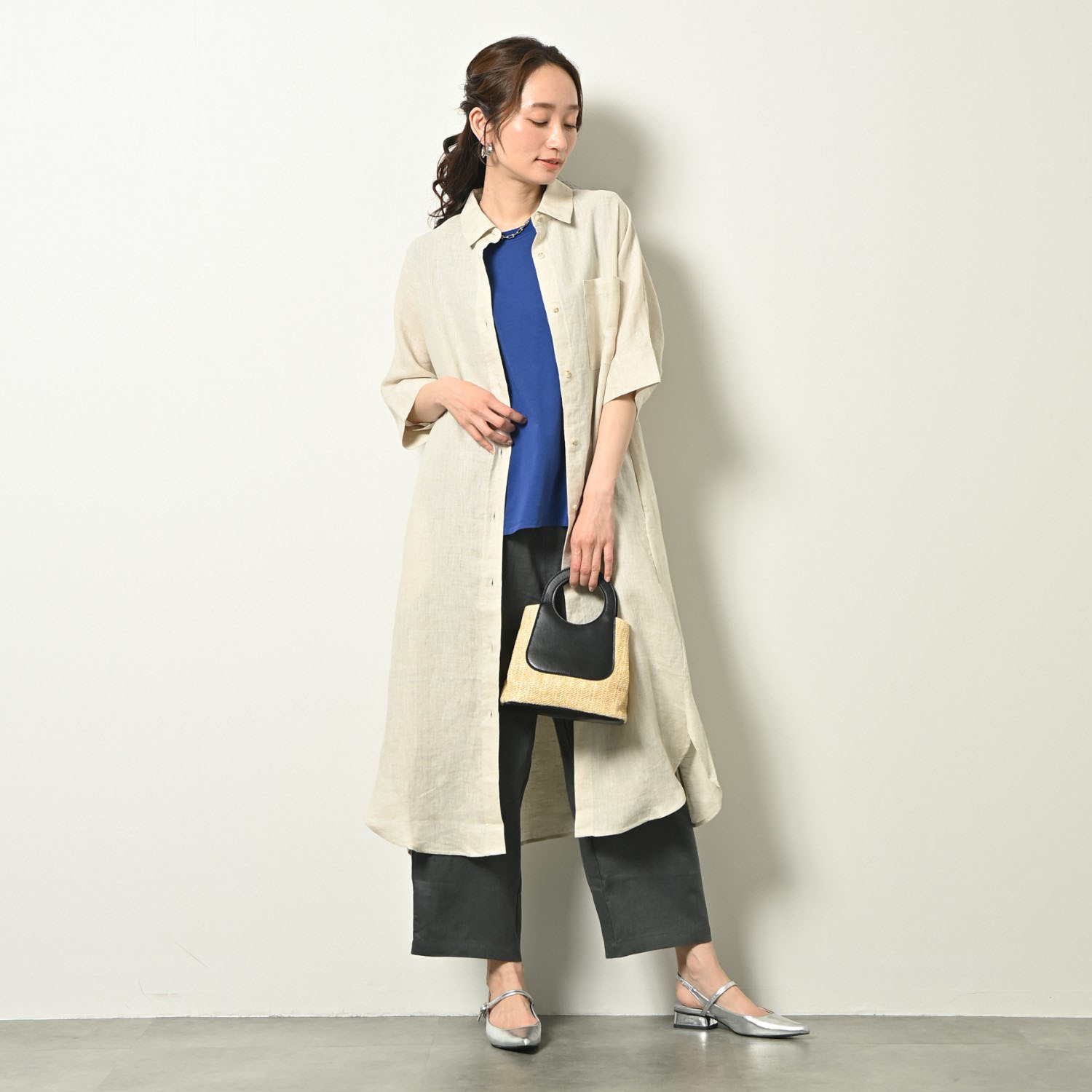 ゼラールスポーツ フレンチリネン１００％ しなやか＆ソフト仕上げ ドルマンデザイン シャツワンピース