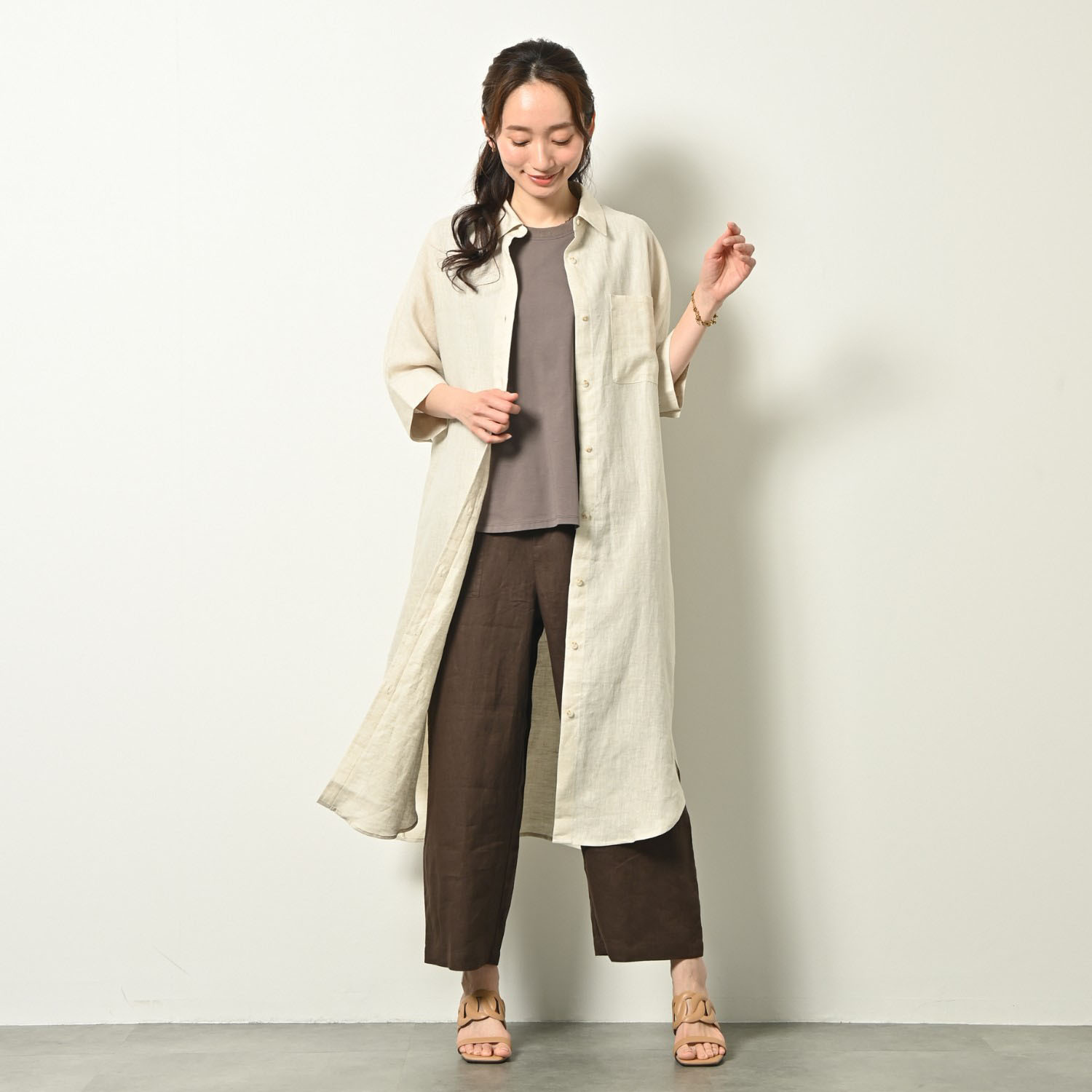 ゼラールスポーツ フレンチリネン１００％ しなやか＆ソフト仕上げ ドルマンデザイン シャツワンピース