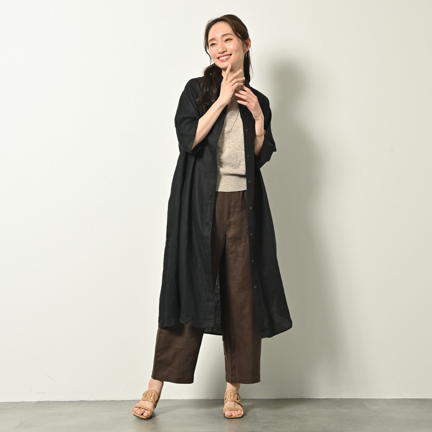 ゼラールスポーツ フレンチリネン１００％ しなやか＆ソフト仕上げ ドルマンデザイン シャツワンピース