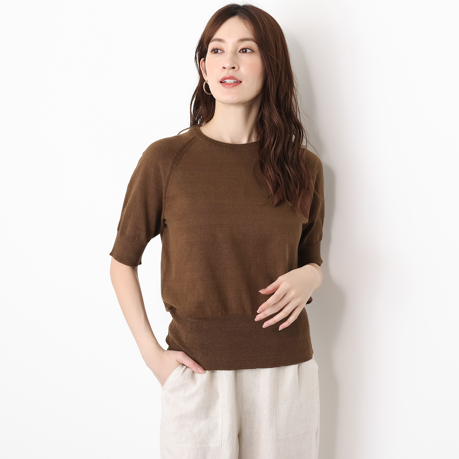 ゼラールスポーツ ウォッシャブル フレンチリネン混 プレーティング天竺 ニットＴシャツ