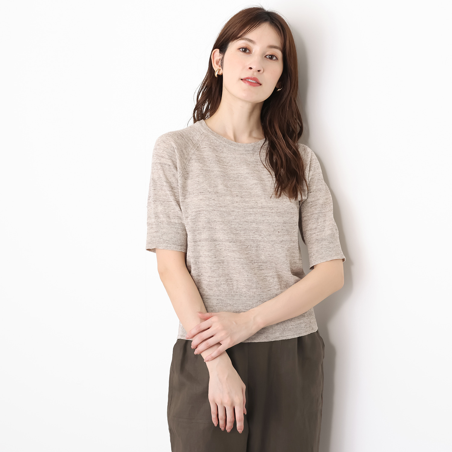 ゼラールスポーツ ウォッシャブル フレンチリネン混 プレーティング天竺 ニットＴシャツ