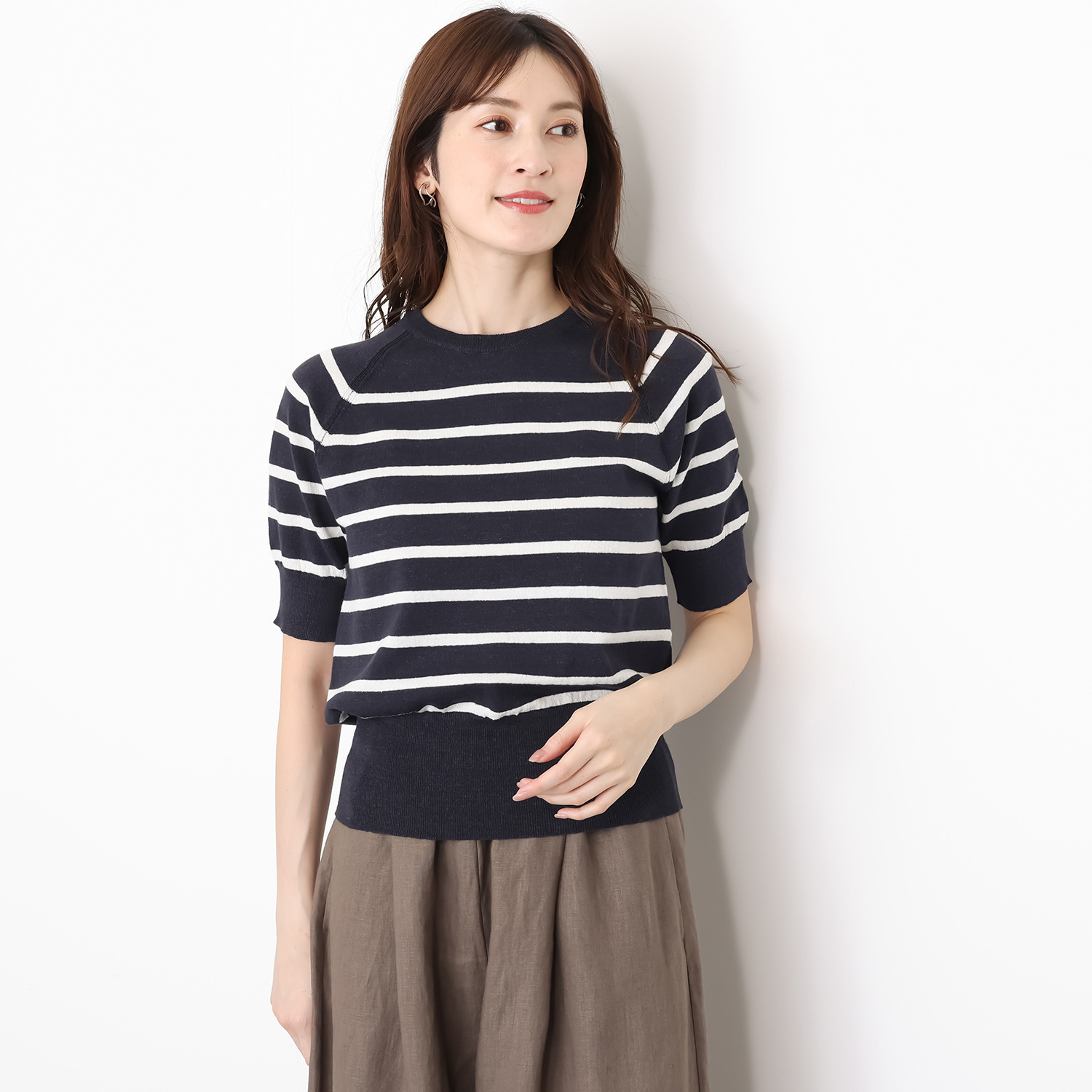 ゼラールスポーツ ウォッシャブル フレンチリネン混 プレーティング天竺 ニットＴシャツ