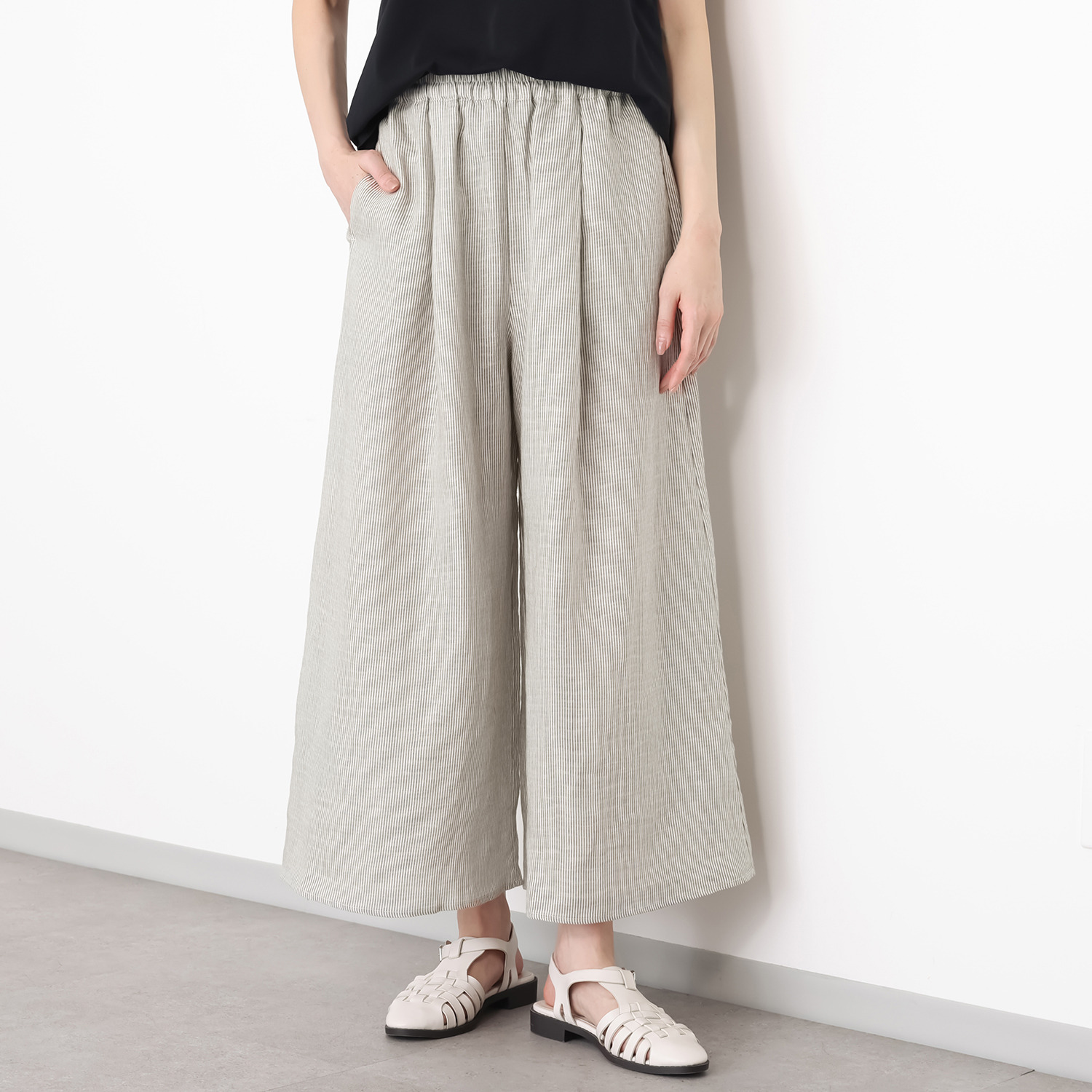 ゼラールスポーツ フレンチリネン１００％ しなやか＆ソフト仕上げ タックデザイン スカート見えパンツ