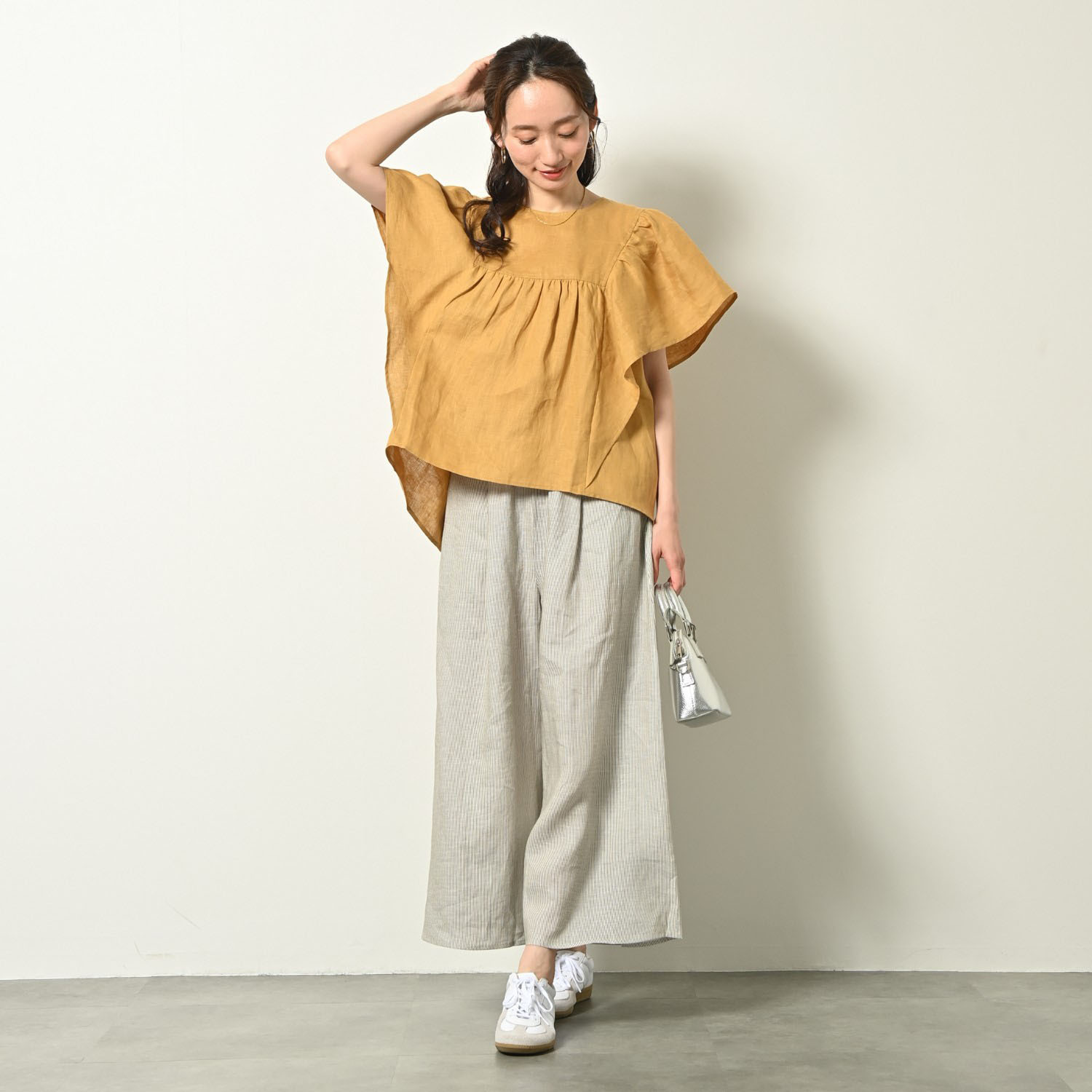 ゼラールスポーツ フレンチリネン１００％ しなやか＆ソフト仕上げ タックデザイン スカート見えパンツ