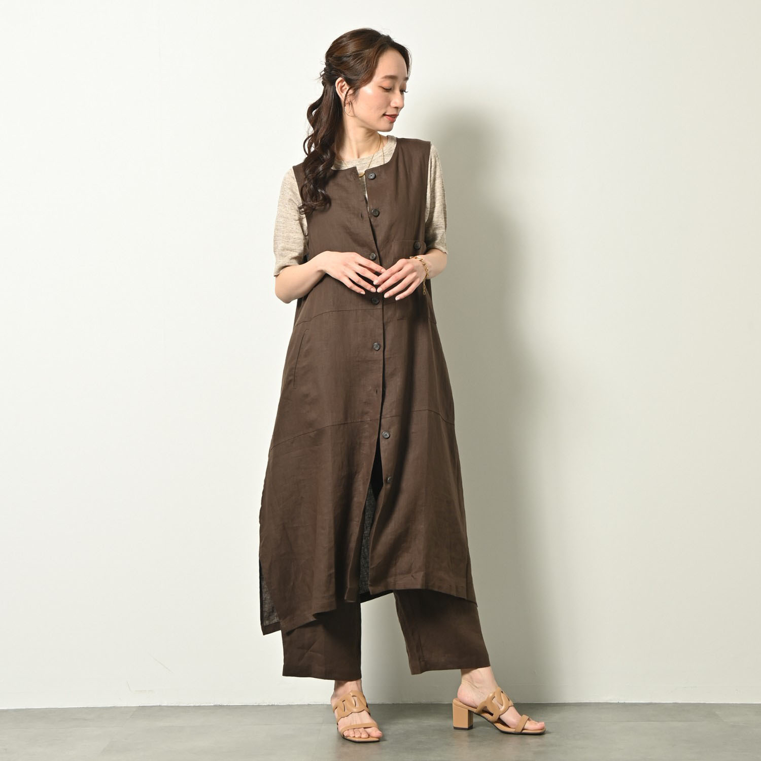 ゼラールスポーツ フレンチリネン１００％ しなやか＆ソフト仕上げ ポケットデザイン ロングジレ