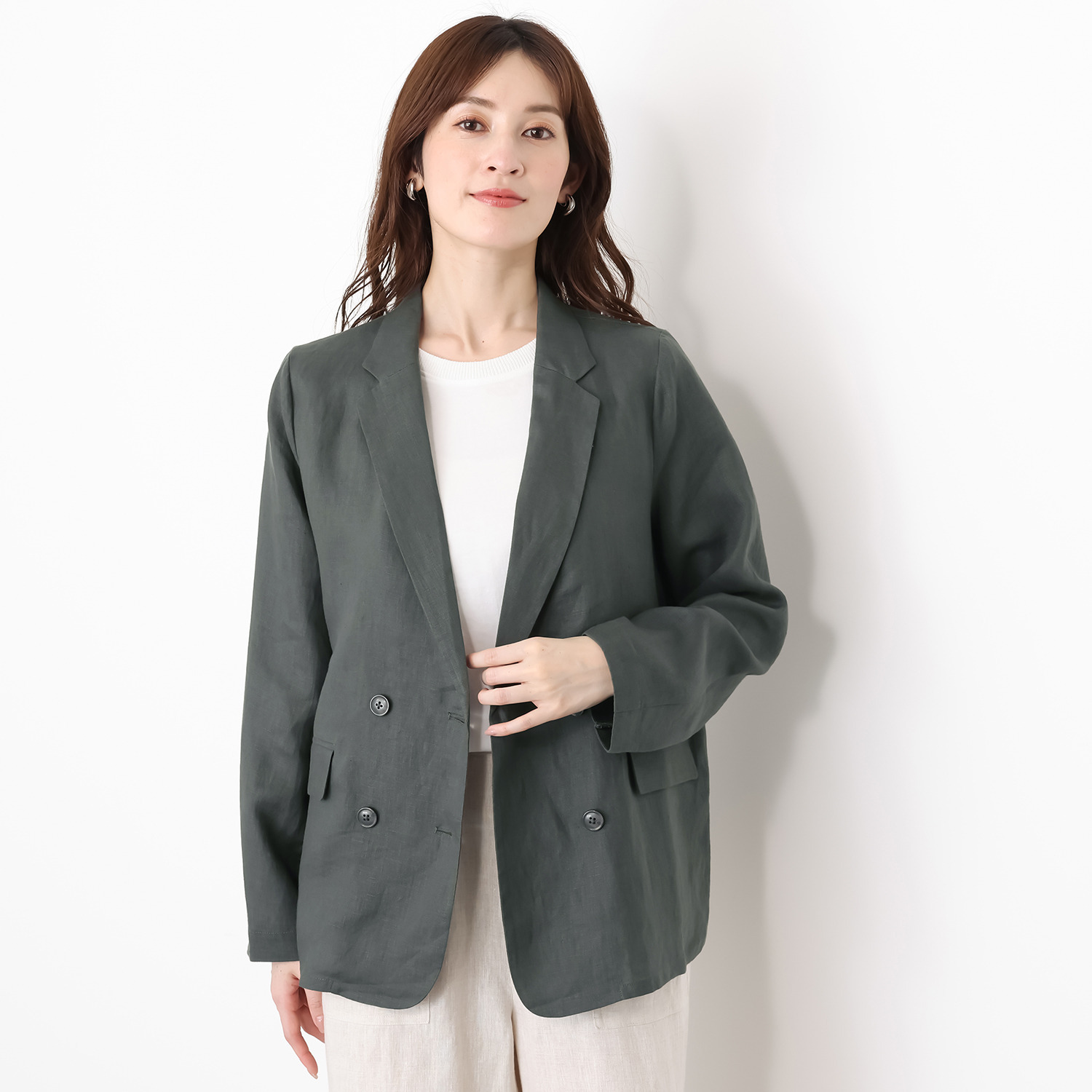 ゼラールスポーツ フレンチリネン１００％ しなやか＆ソフト仕上げ ダブルフロント テーラーカラー ライトジャケット