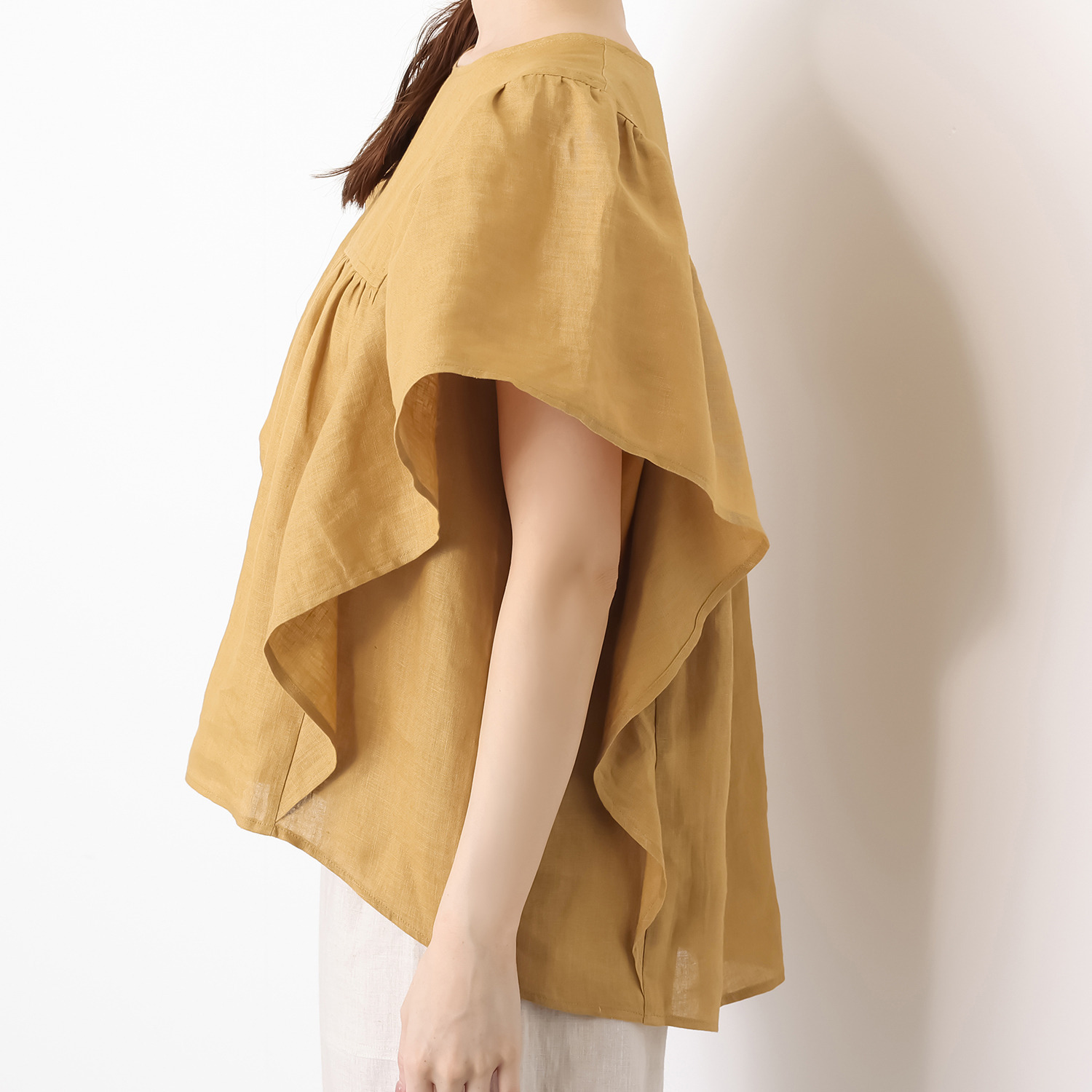 ゼラールスポーツ フレンチリネン１００％ しなやか＆ソフト仕上げ フレアースリーブ ブラウスプルオーバー