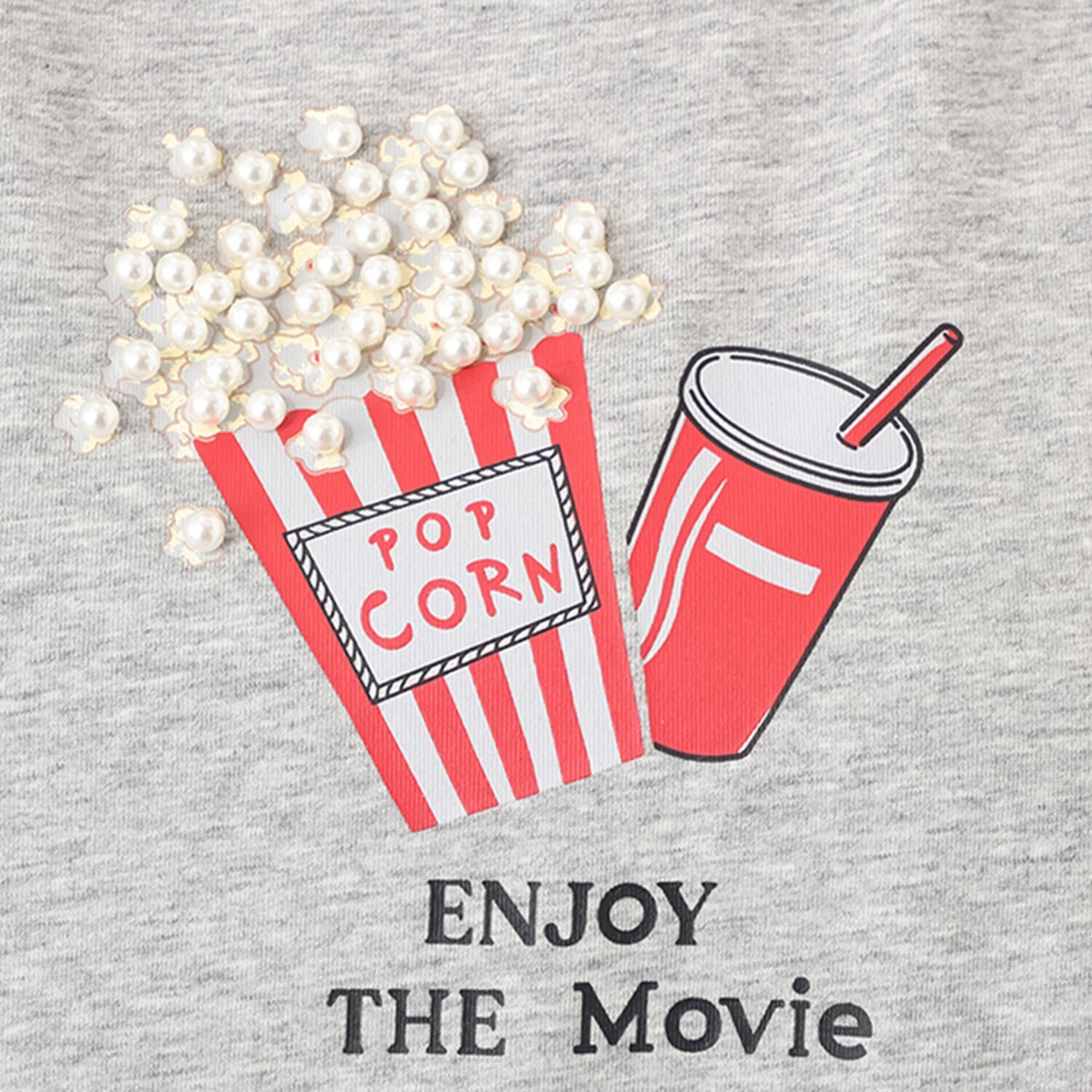 スタイル・ラヴィー プリント＆ パール風ビジュウ アクセント 五分袖プルオーバー