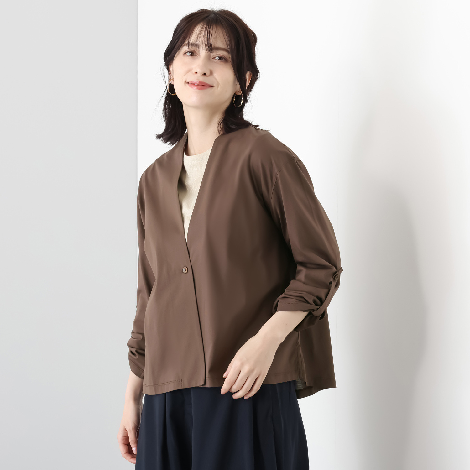 元町ゼラール ギザコットン混 プレミアムハイゲージ スタイルアップ カーディガン